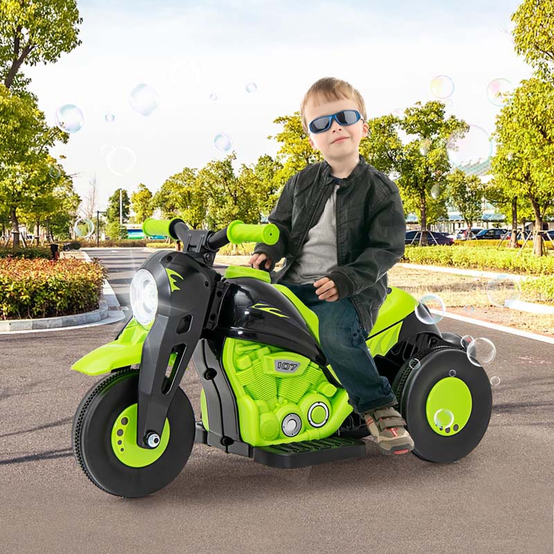 6V Kids Motorcycle w/Automatic Bubble Function & Music, 3-Wheel Vehicle Toy Electric Ride-On Car for Toddlers Ages 3+