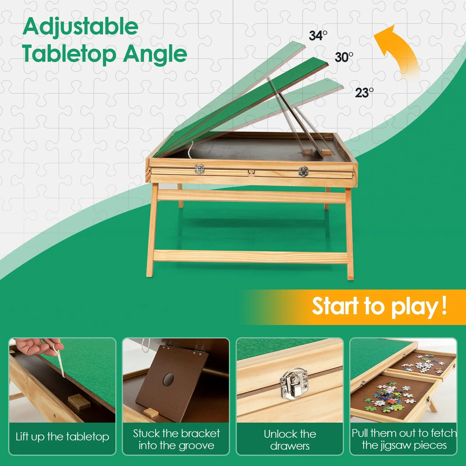 1000 PCS Portable Puzzle Table, 3-Angle Adjustable Jigsaw Board with Anti-Slip Felt