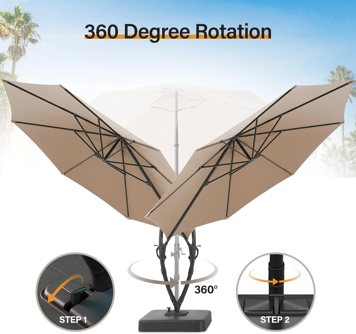 LAUSAINT HOME Outdoor Patio Umbrella with Base included, 11 FT Deluxe Curvy Cantilever Umbrella Heavy Duty Offset Hanging Umbrella with 360�� Rotation for Market, Pool, Garden, Backyard, Deck (Beige)