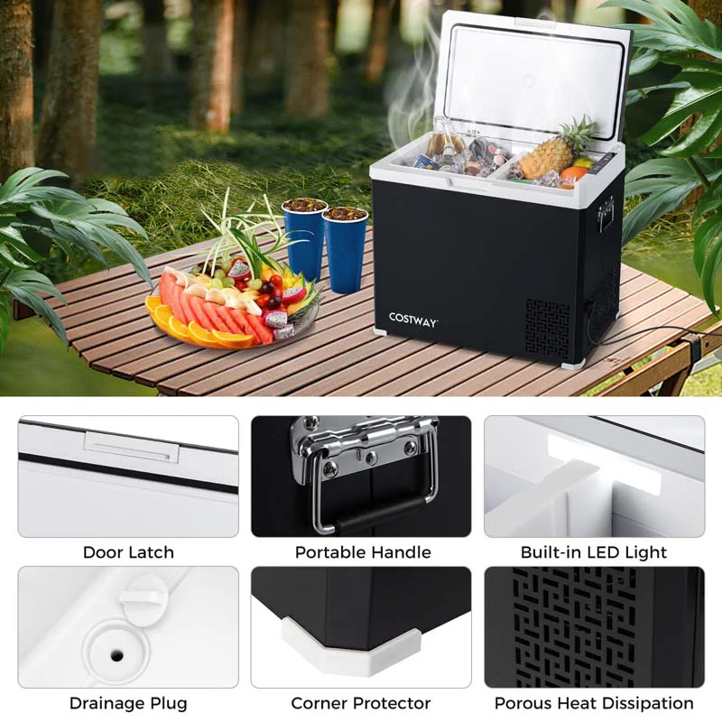 53QT Portable Car Fridge Freezer for Camping Travel, Dual-zone Electric Cooler w/-4�H~68�H Adjustable Range, 12/24V DC & 110-240V AC