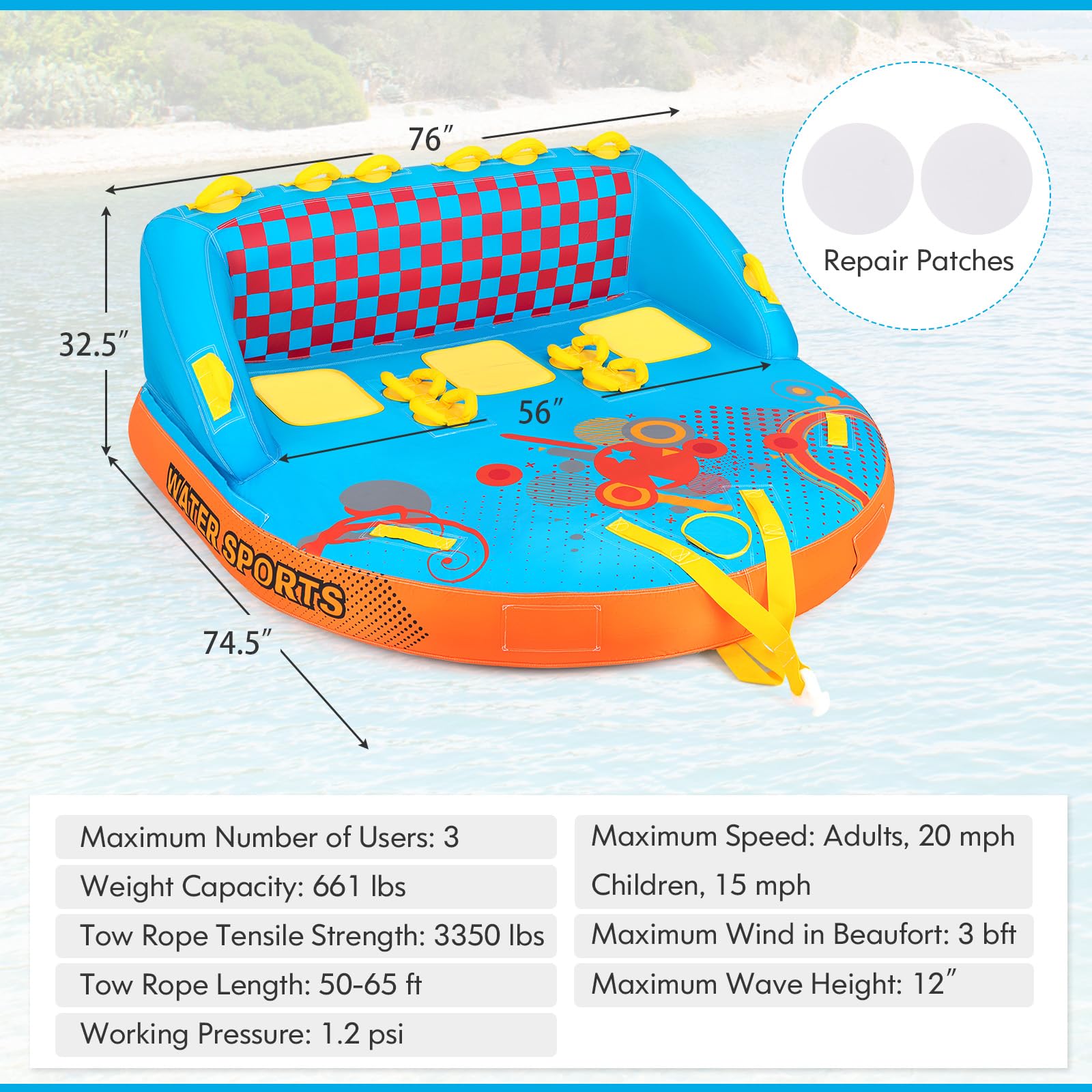 Inflatable Towable Tubes for Boating, 1-3 Riders Water Sport Towables for Boat