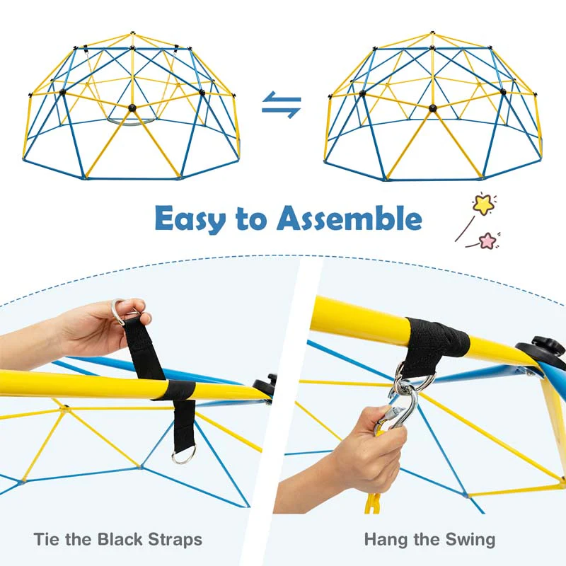 10 FT Geometric Dome Climber with Swing, Upgrade Jungle Gym Monkey Bar for Backyard, Outdoor Climbing Toys for Toddlers