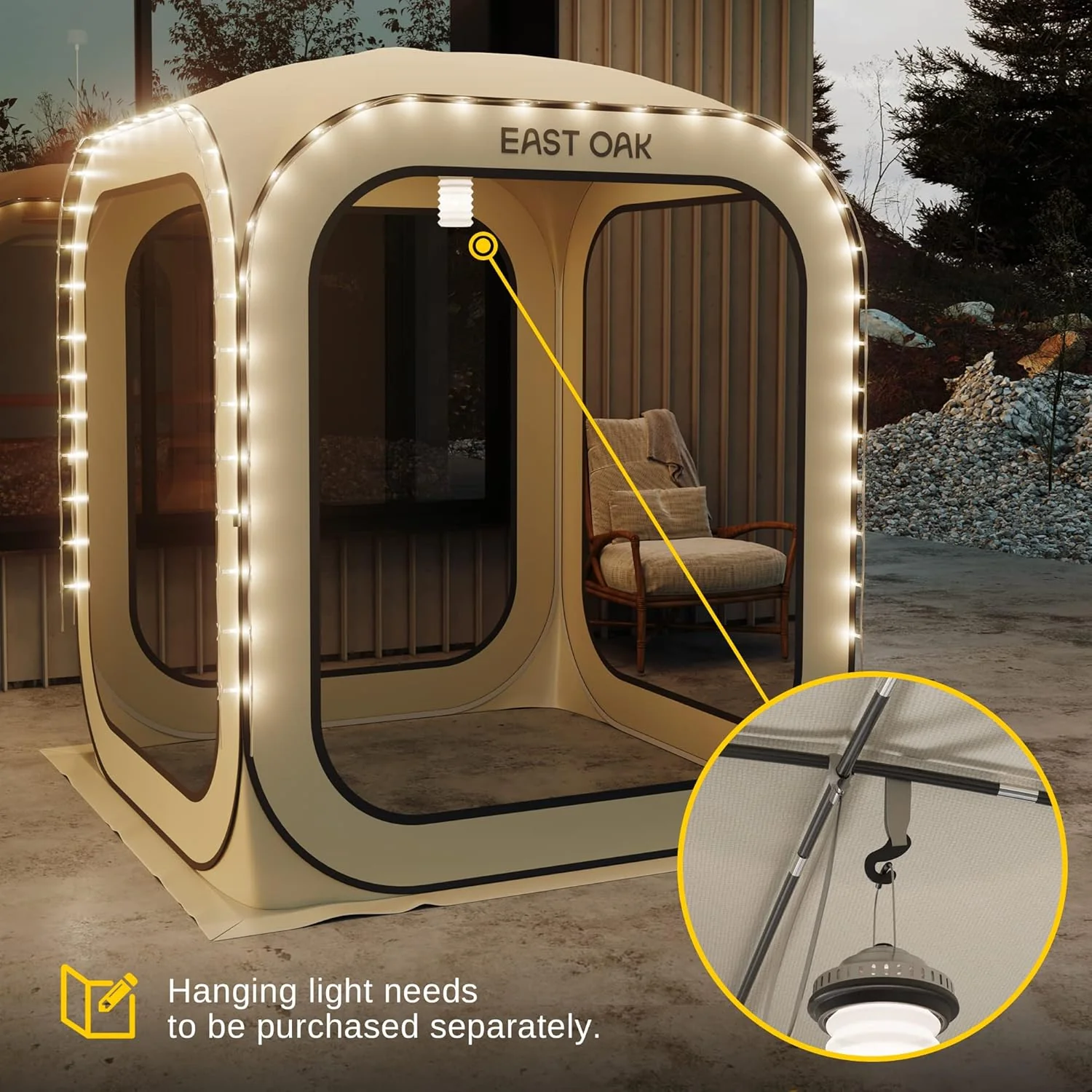 EAST OAK Screen House Tent Pop-Up, Portable Screen Room Canopy Instant Screen Tent 10 x 10 FT with Carry Bag for Patio, Backyard, Deck & Outdoor Activities, Beige