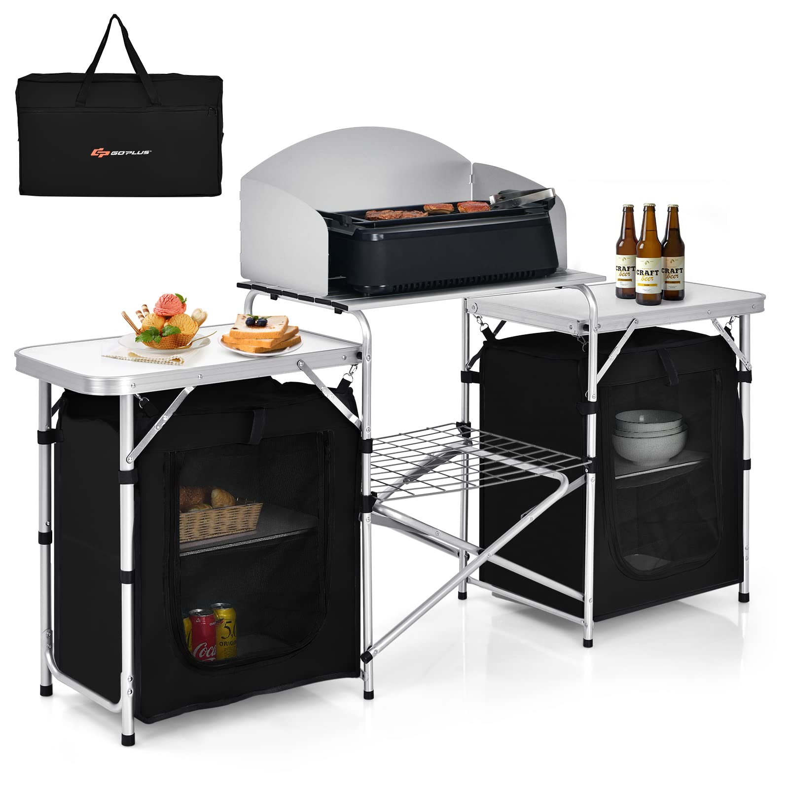 Folding Camping Kitchen Table with Storage