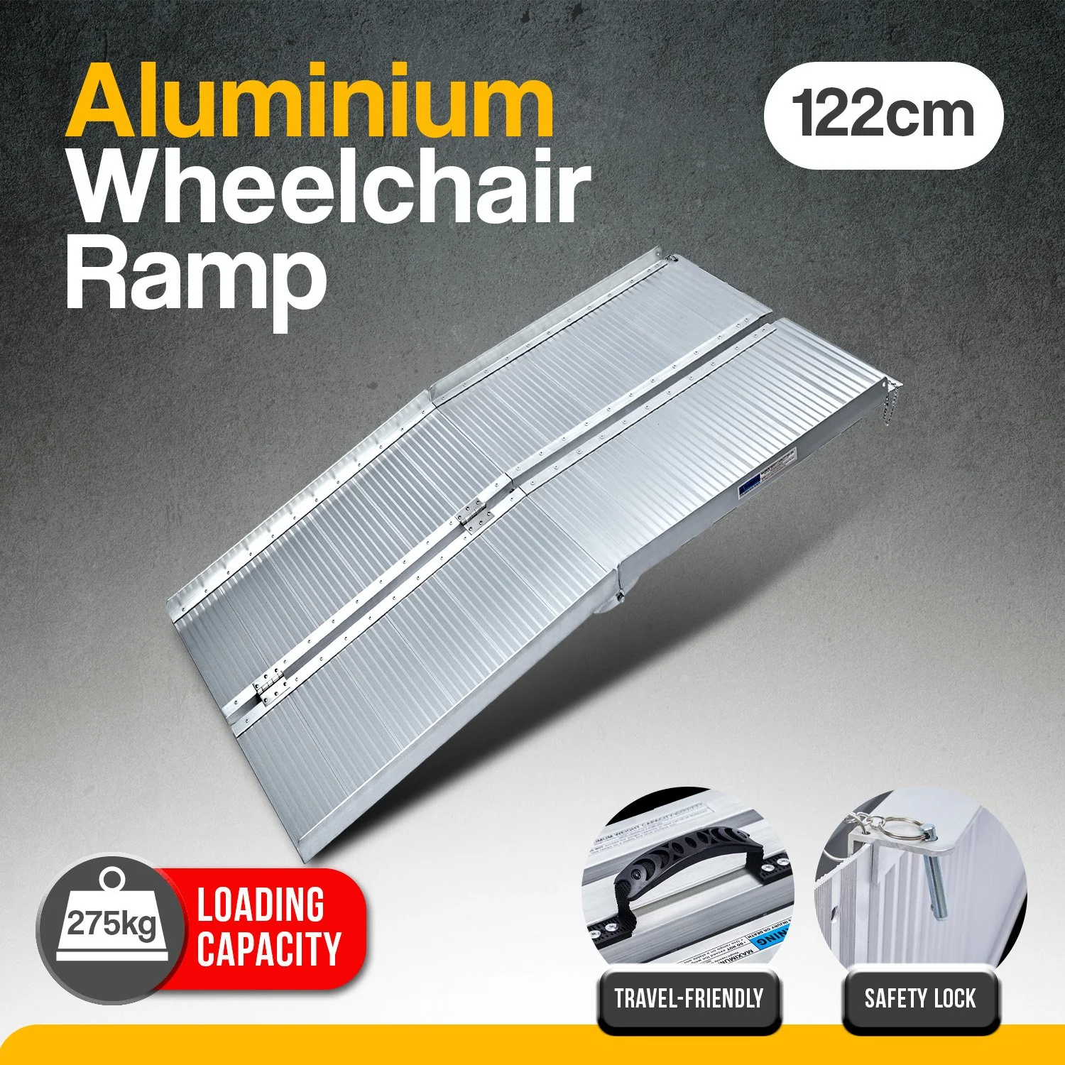 Kartrite 4ft Aluminium Foldable Wheelchair Ramp Non-Slip R02 Silver