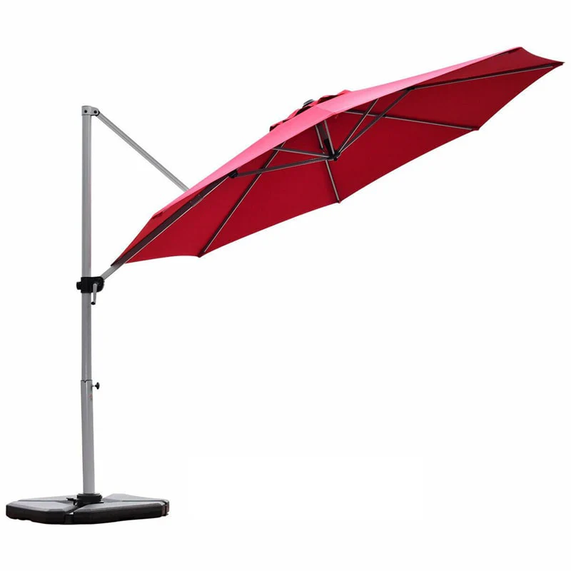 11 FT Patio Offset Cantilever Umbrella 360�� Rotation Tilt with Cross Base & Crank Handle
