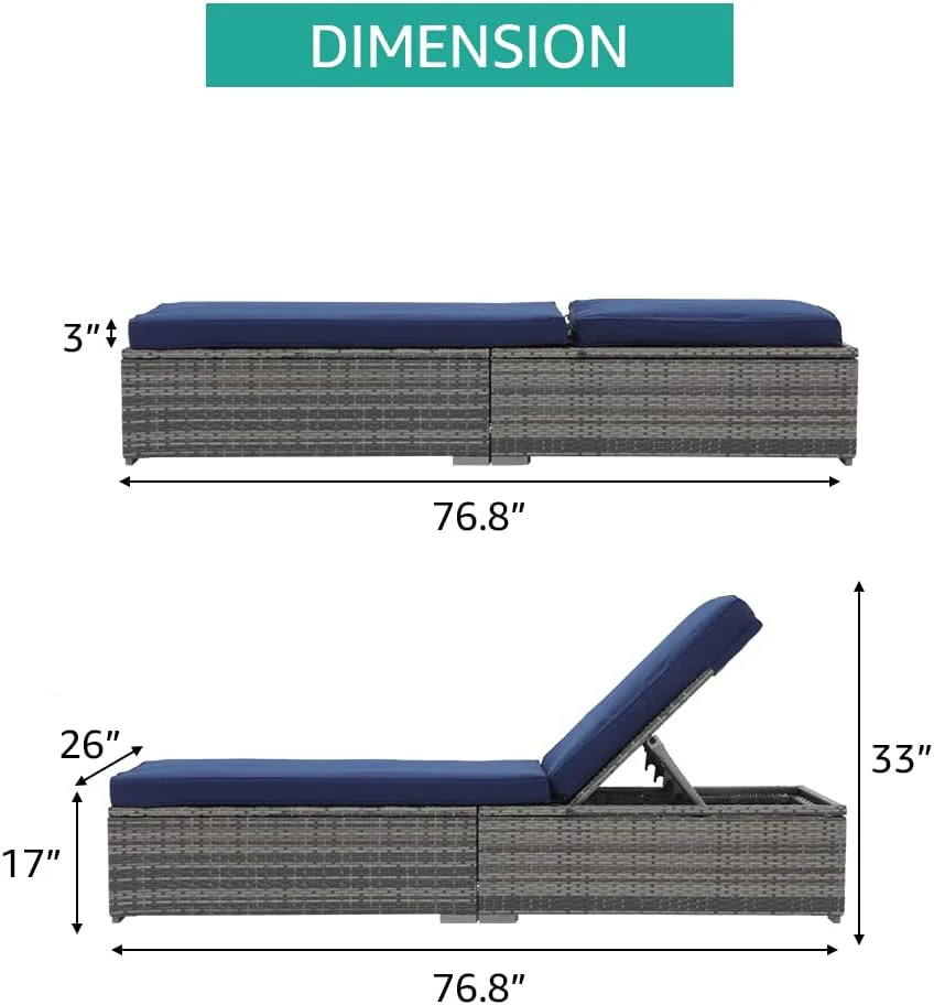 Patiorama Outdoor Patio Lounge Chair, Elegant Reclining Adjustable Pool Rattan Chaise Chair with Beige Cushion, Brown PE Wicker, Steel Frame, Set of 2