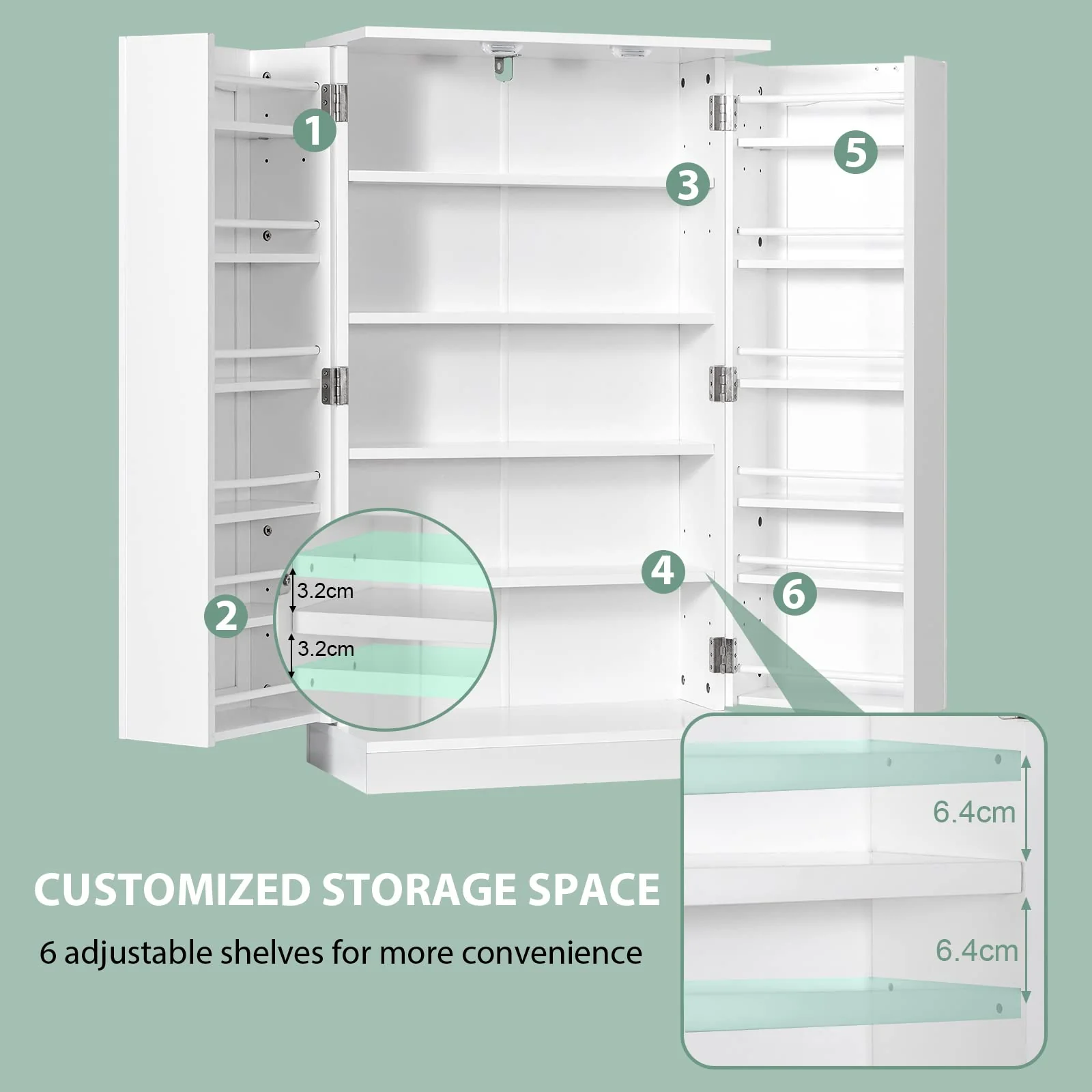 Giantex 2-Door Pantry Cabinet w/ 6 Adjustable Shelves, 17-Tier Buffet Sideboard, Kitchen Storage Cabinet