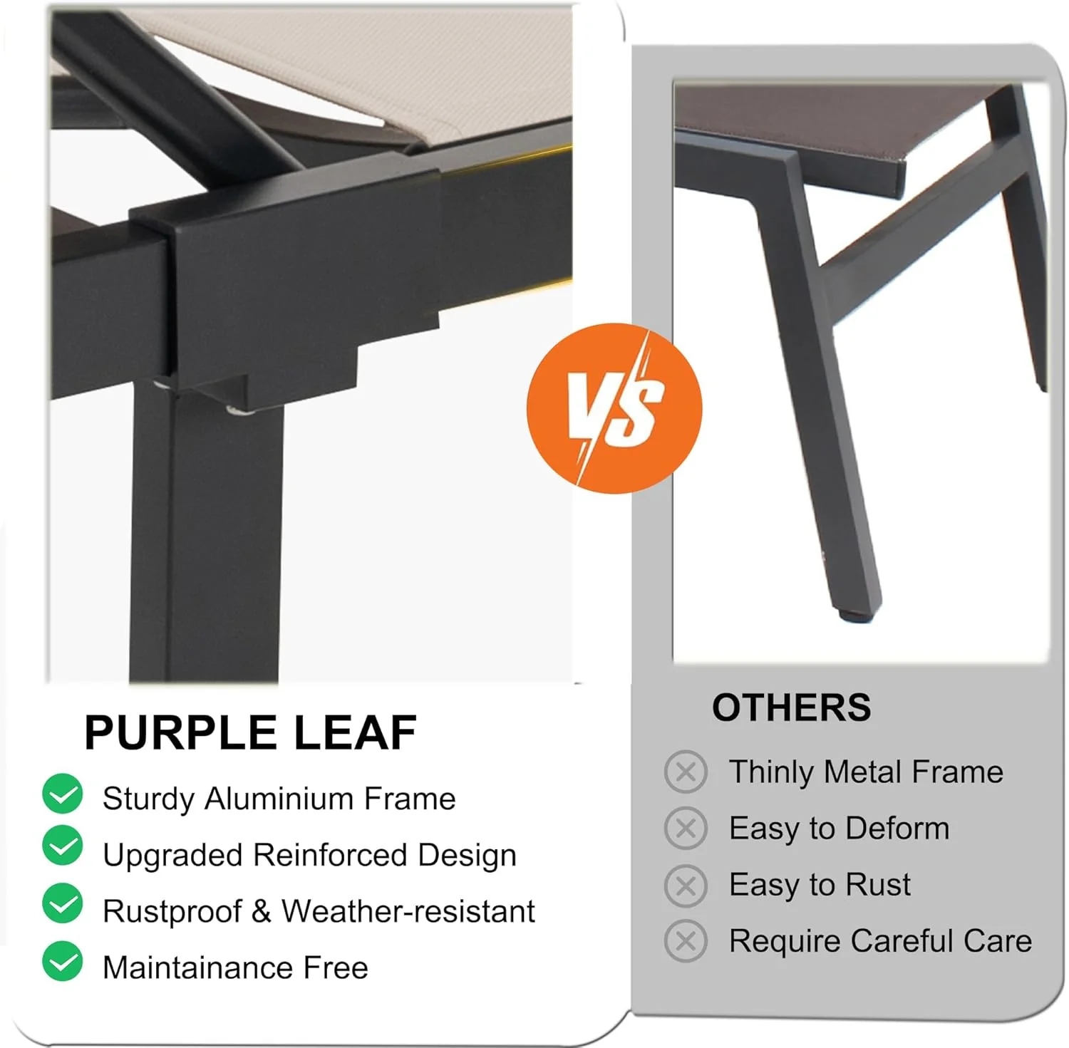 PURPLE LEAF Patio Tanning Lounge Chair Set with Face Down Hole Outdoor Aluminum Adjustable Reclining Chairs Wheels Pillows and Table for Poolside Beach Sunbathing Lounger, Beige