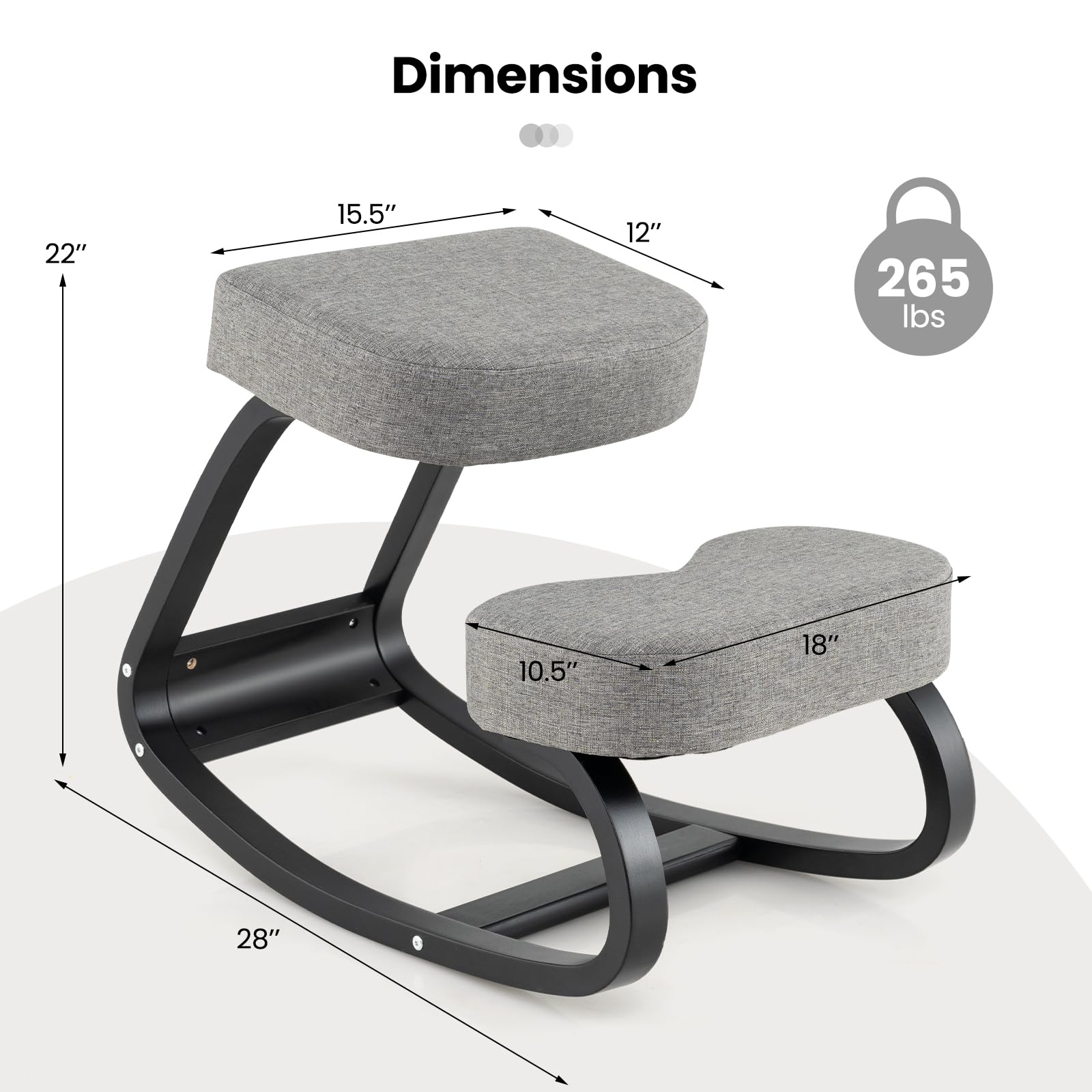 Ergonomic Kneeling Chair, Rocking Upright Posture Chair with Soft Seat & Knee Pads, Gray and Black