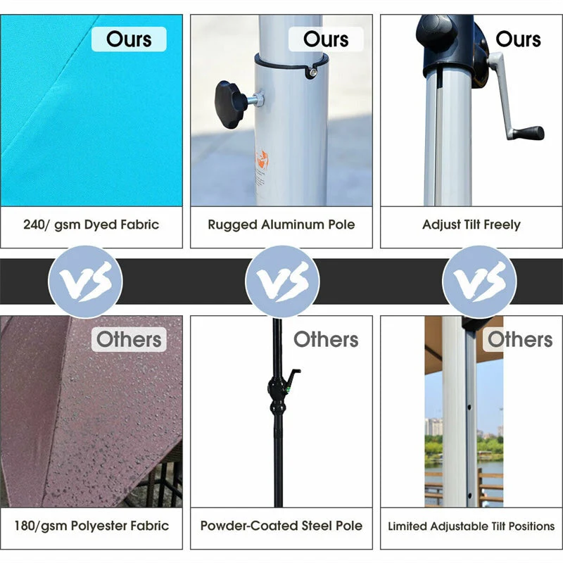 11 FT Patio Offset Cantilever Umbrella 360�� Rotation Tilt with Cross Base & Crank Handle