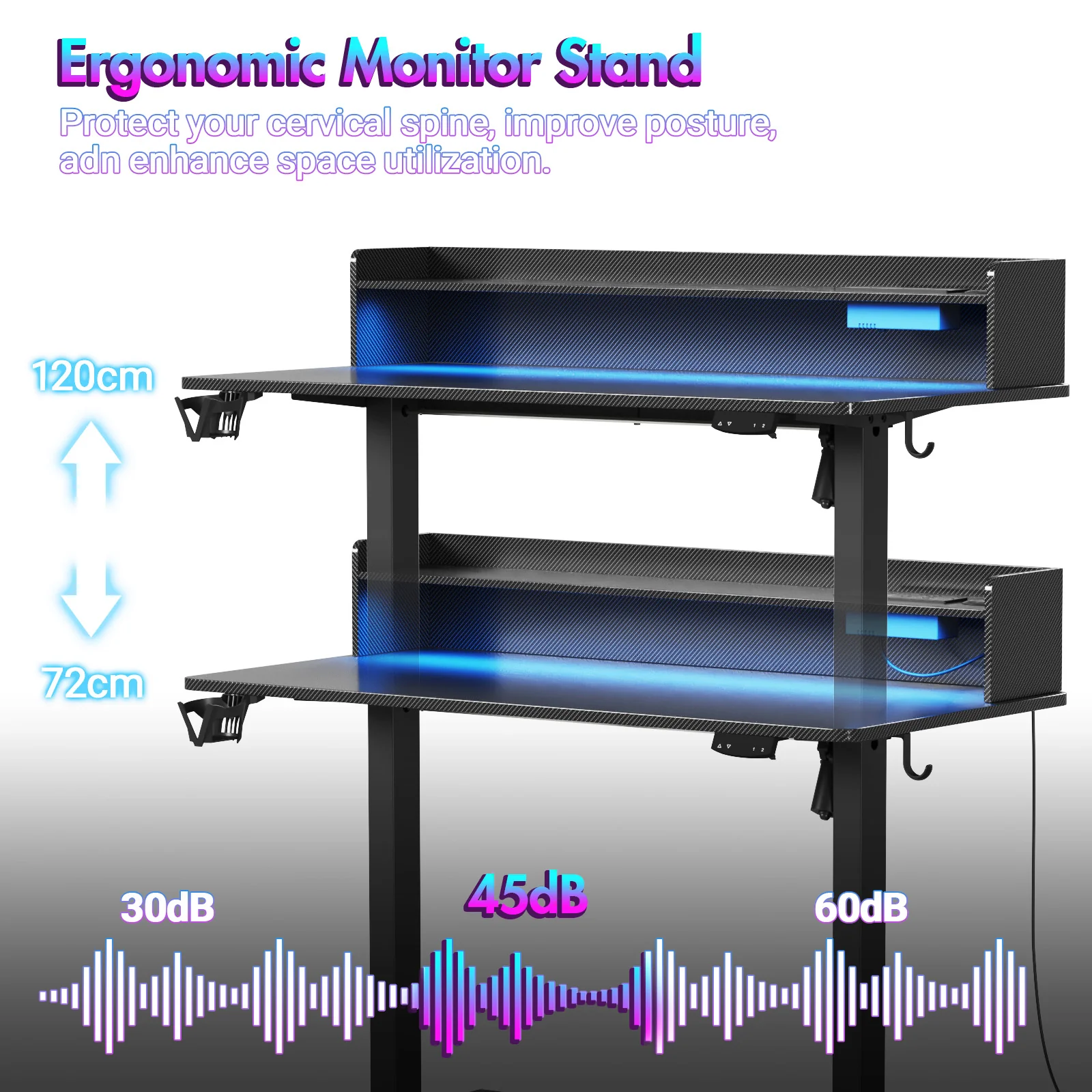 LED RGB Light Electric Standing Desk Black