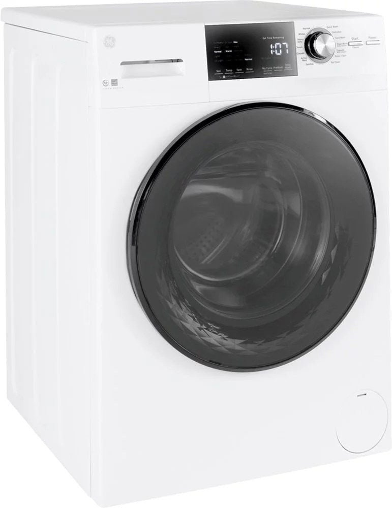 GE �C 2.4 Cu. Ft. High Efficiency Stackable Front Load Washer with Steam and Sanitize �C White