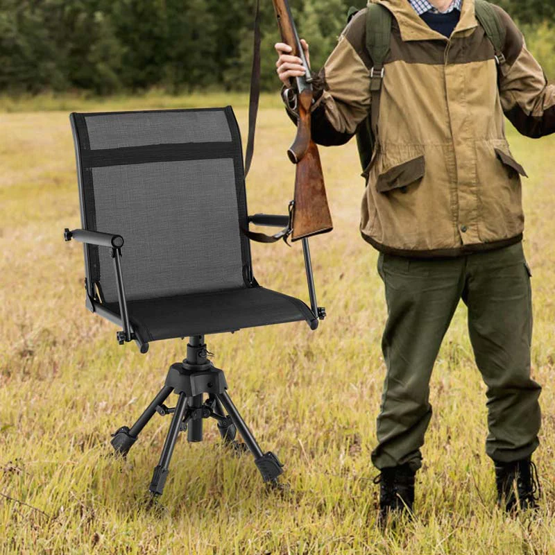 360�� Swivel Silent Folding Hunting Blind Chair for Shooting Fishing, Portable Sniper Seat with 4 Adjustable Legs, All-Terrain Foot Pads