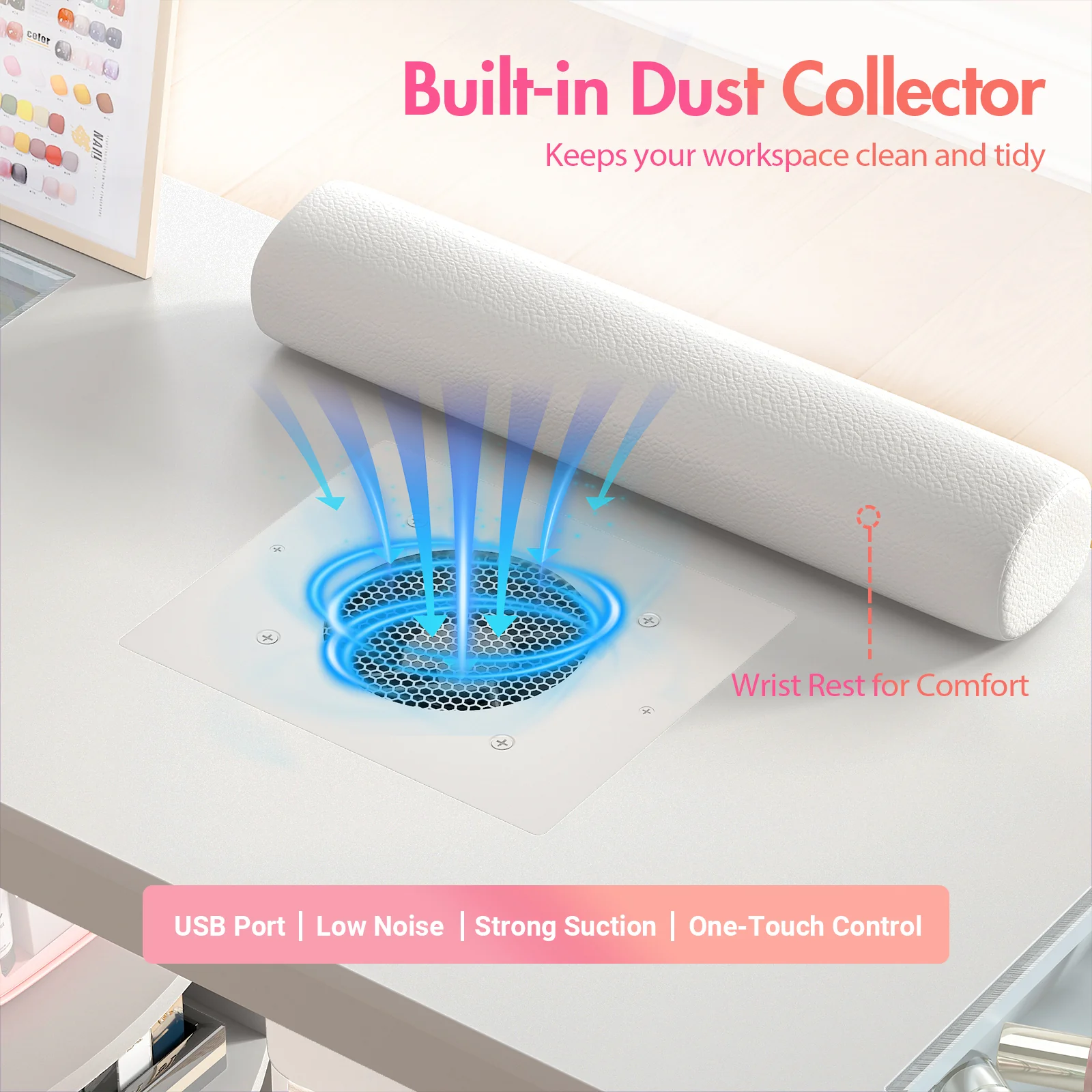 Manicure Table Glass Top w/Dust Collector