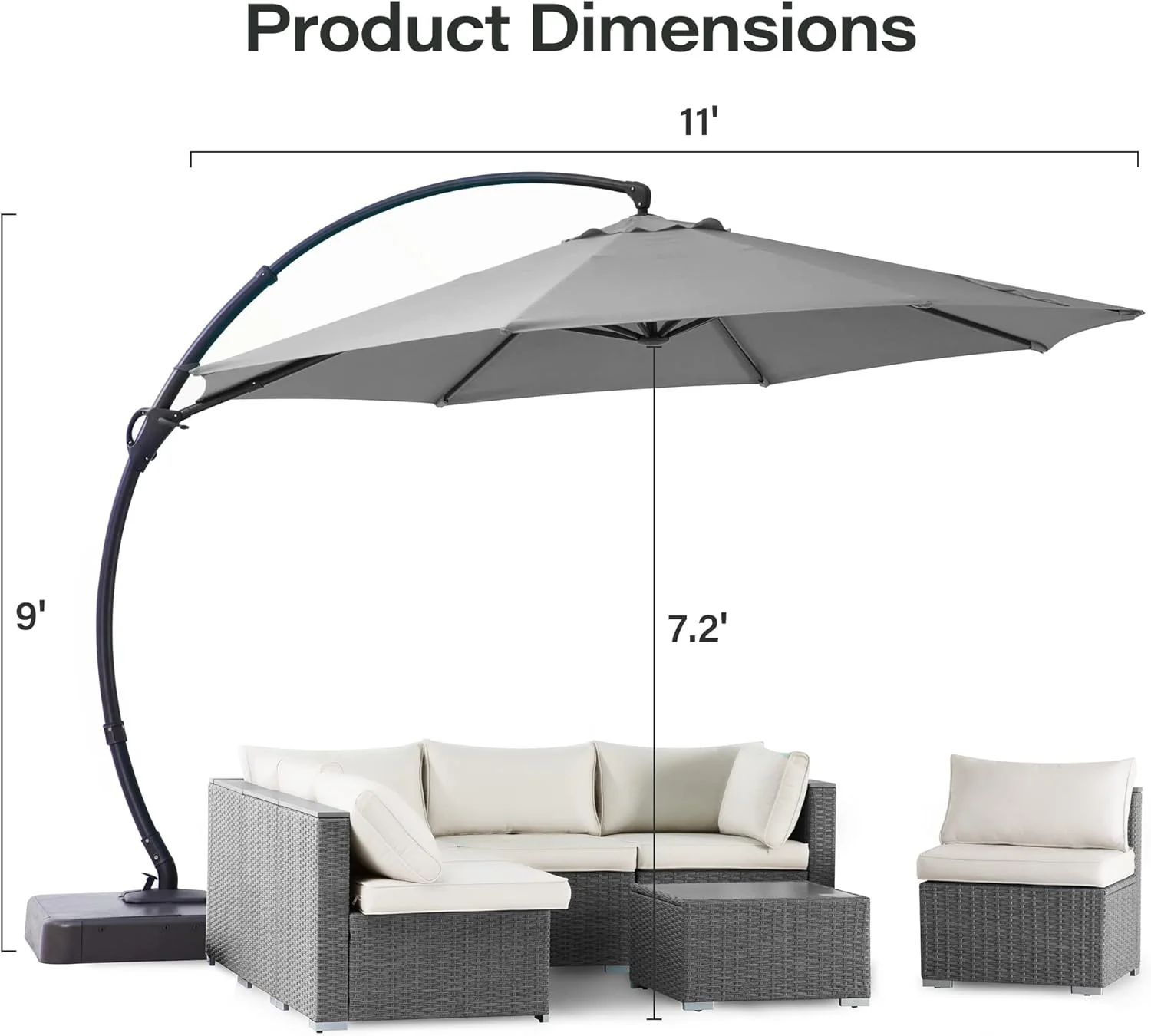 LAUSAINT HOME Outdoor Patio Umbrella with Base included, 11 FT Deluxe Curvy Cantilever Umbrella Heavy Duty Offset Hanging Umbrella with 360�� Rotation for Market, Pool, Garden, Backyard, Deck (Beige)