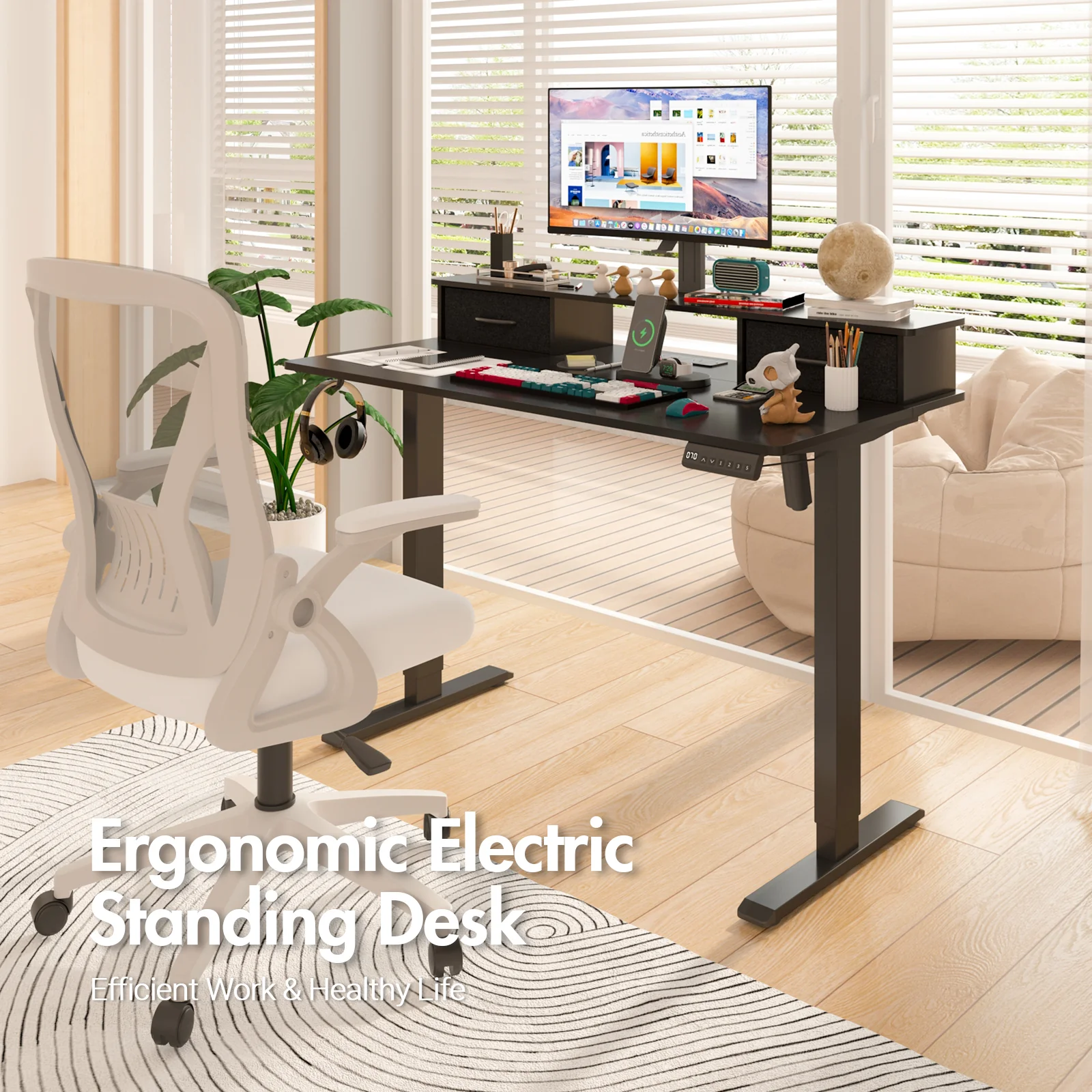 Electric Standing Desk with Monitor Stand Black