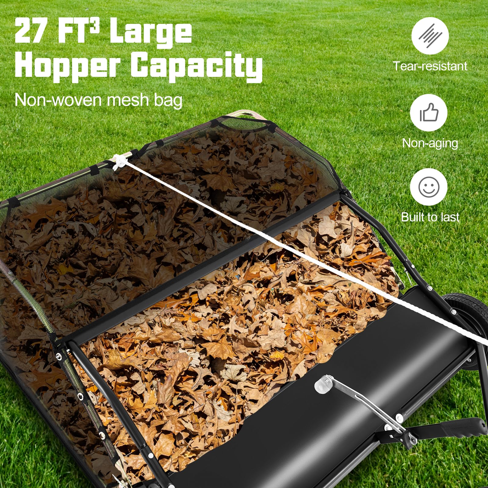 Lawn Sweeper Tow Behind with Large-Capacity Hopper Bag
