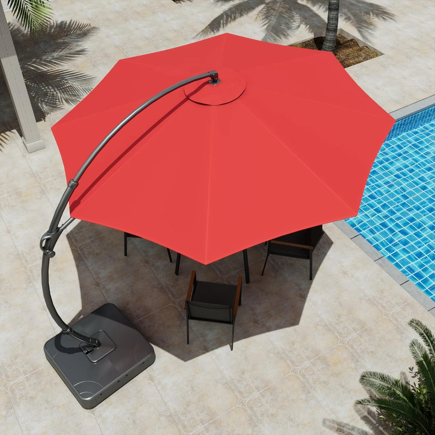 LAUSAINT HOME Outdoor Patio Umbrella with Base included, 11 FT Deluxe Curvy Cantilever Umbrella Heavy Duty Offset Hanging Umbrella with 360�� Rotation for Market, Pool, Garden, Backyard, Deck (Beige)