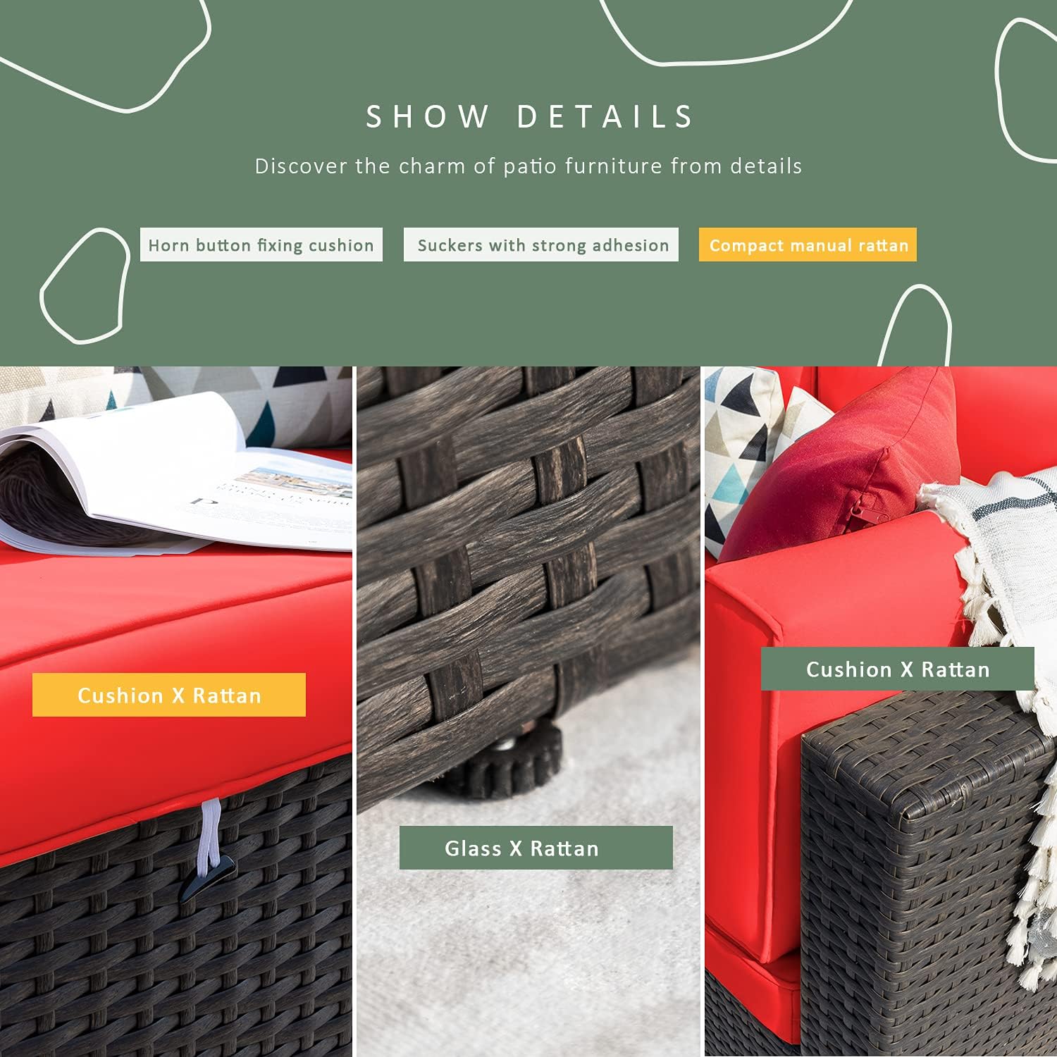 Devoko 5 Pieces Patio Furniture Sets All Weather Outdoor Sectional Patio Sofa Manual Weaving Wicker Rattan Patio Seating Sofas with Cushion and Glass Table(Beige)