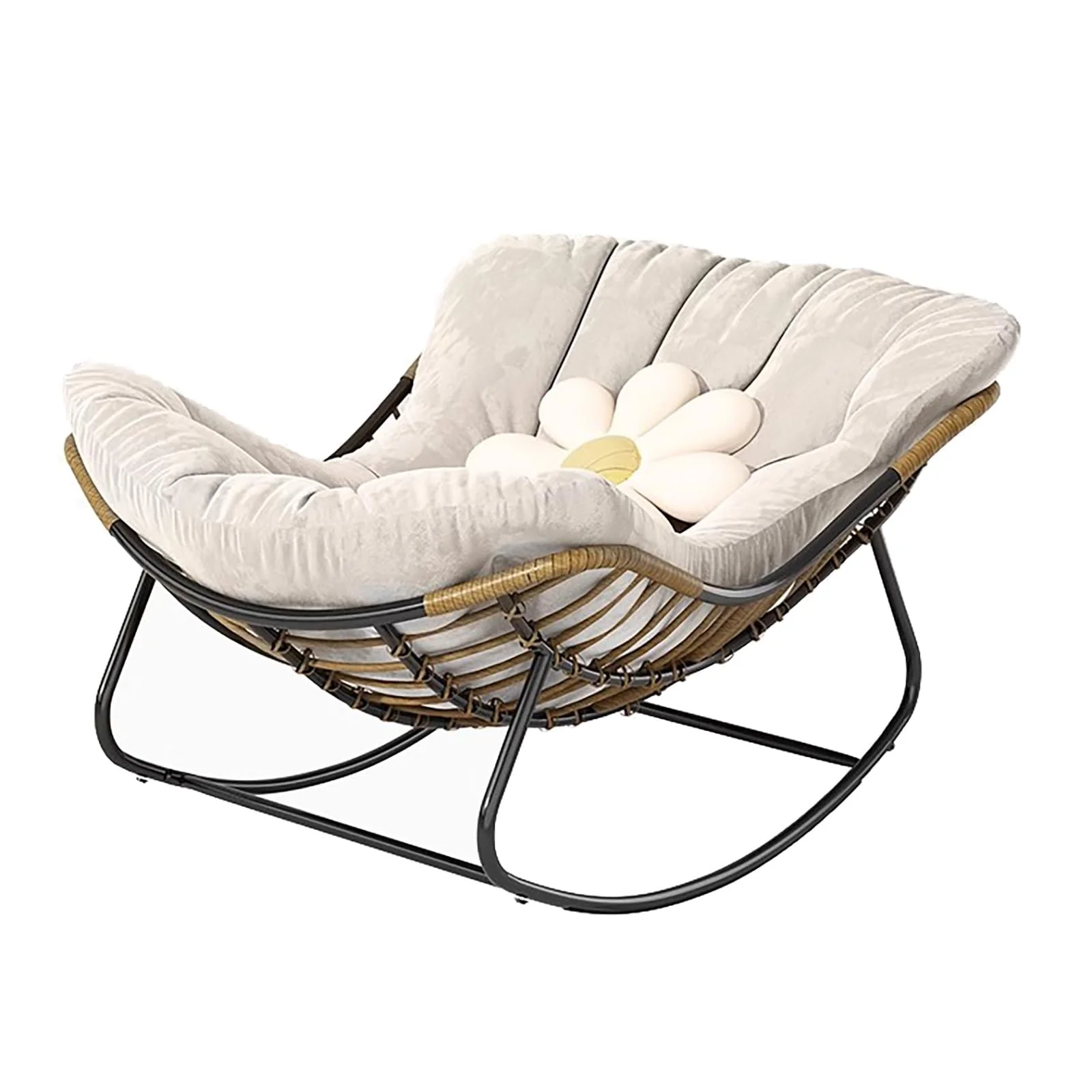 Outdoor Rocking Chair, Deluxe Patio Rocking Chair, Indoor&Outdoor Comfy Rocker Chair With Thick Cushion