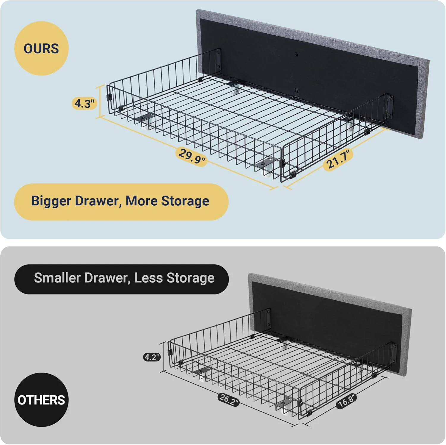 Allewie Upholstered Queen Size Platform Bed Frame with 4 Storage Drawers and Headboard, Square Stitched Button Tufted, Mattress Foundation with Wooden Slats Support, No Box Spring Needed, Light Grey