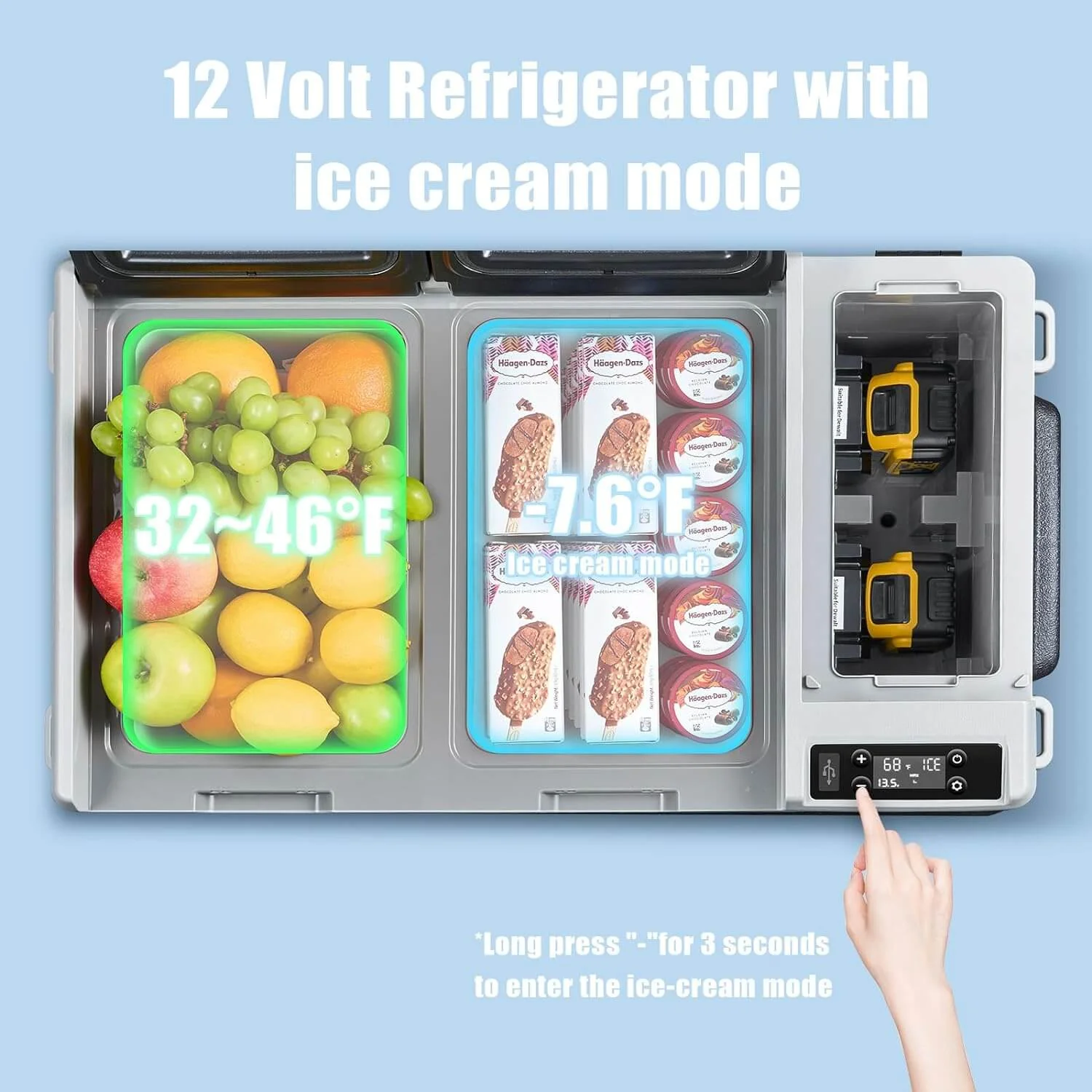 12 Volt Car Refrigerator Dual Zone Dual Doors 45QT