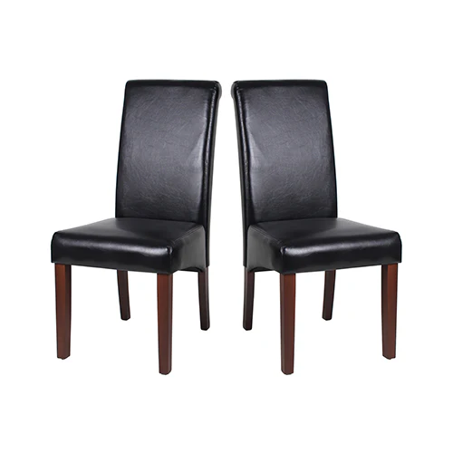 2x Wooden Frame Black Leatherette Dining Chairs with Solid Pine Legs