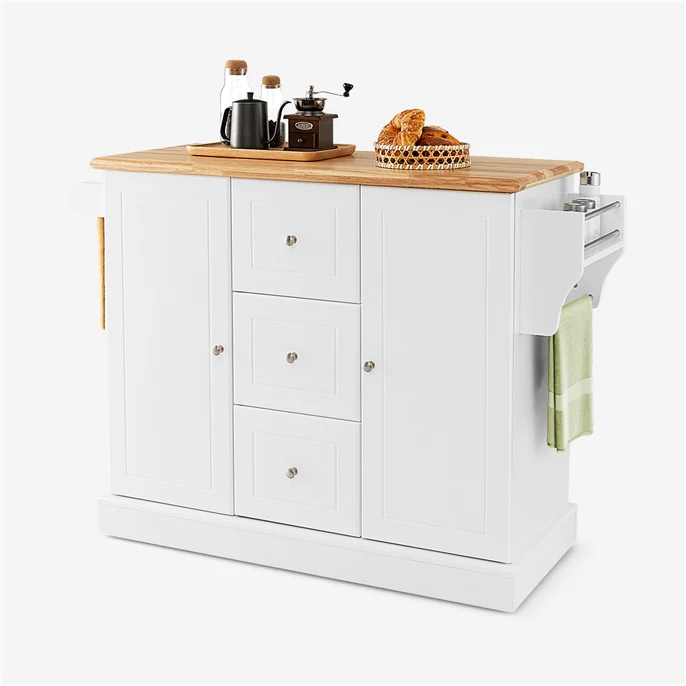 Giantex Large Mobile Kitchen Island Cart, Kitchen Island on Hidden Wheels, Rubber Wood Countertop