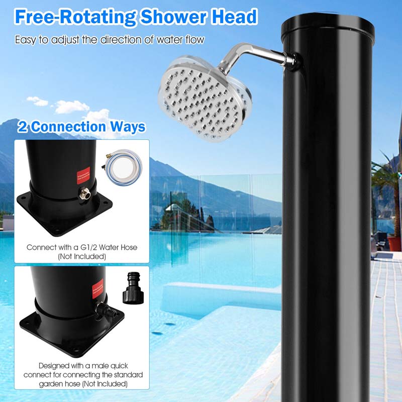 7.2 FT 10 Gallon Solar-Heated Outdoor Shower, 360�� Swivel Shower Head Freestanding Shower for Poolside Beach
