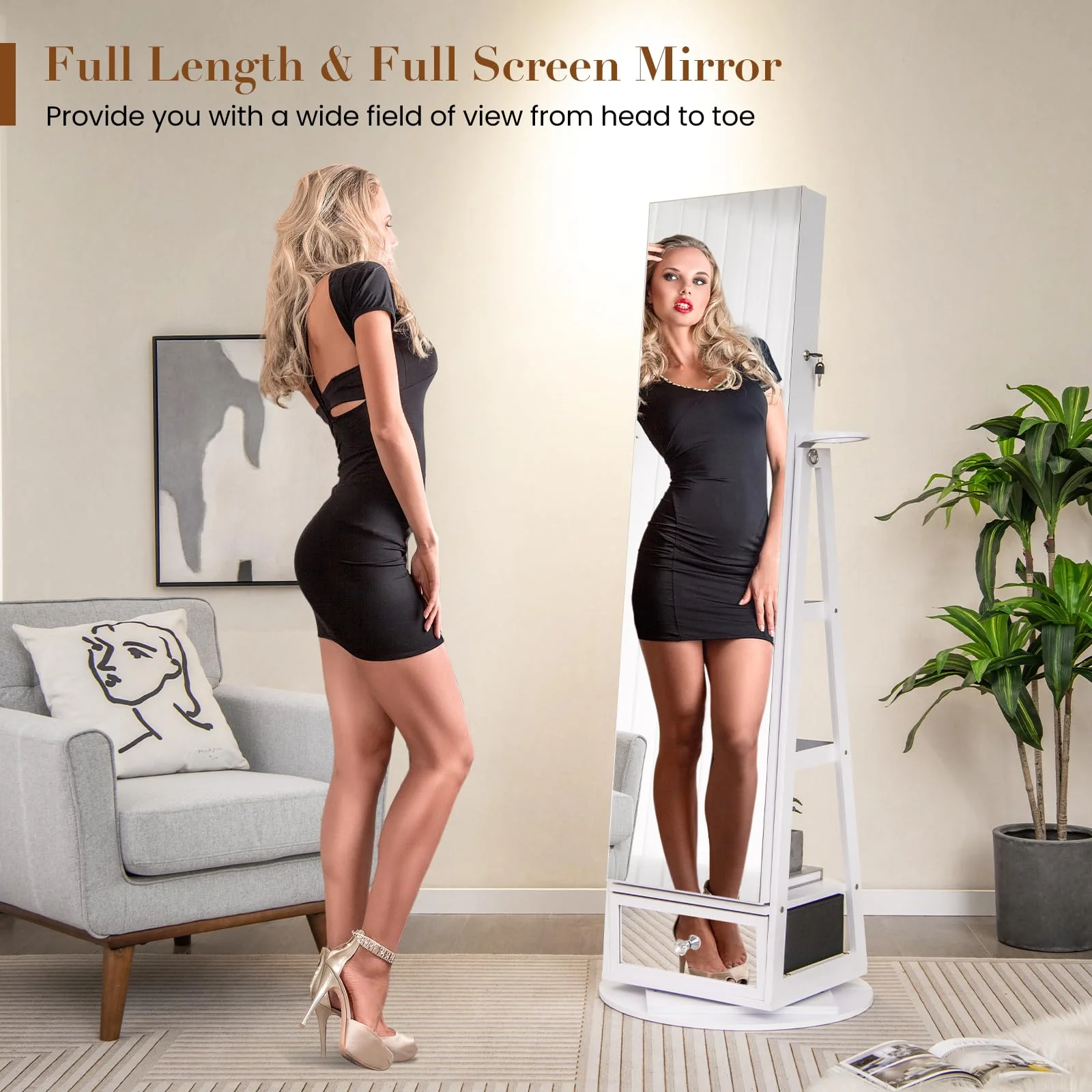 Giantex 360?? Swivel Jewelry Cabinet w/Full-Length Mirror