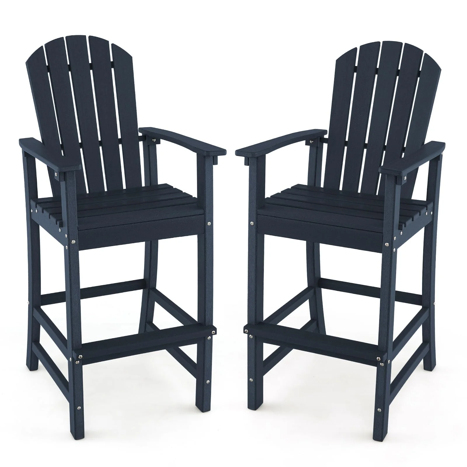 Outdoor HDPE Tall Adirondack Chairs with Armrests & Footrest, 30