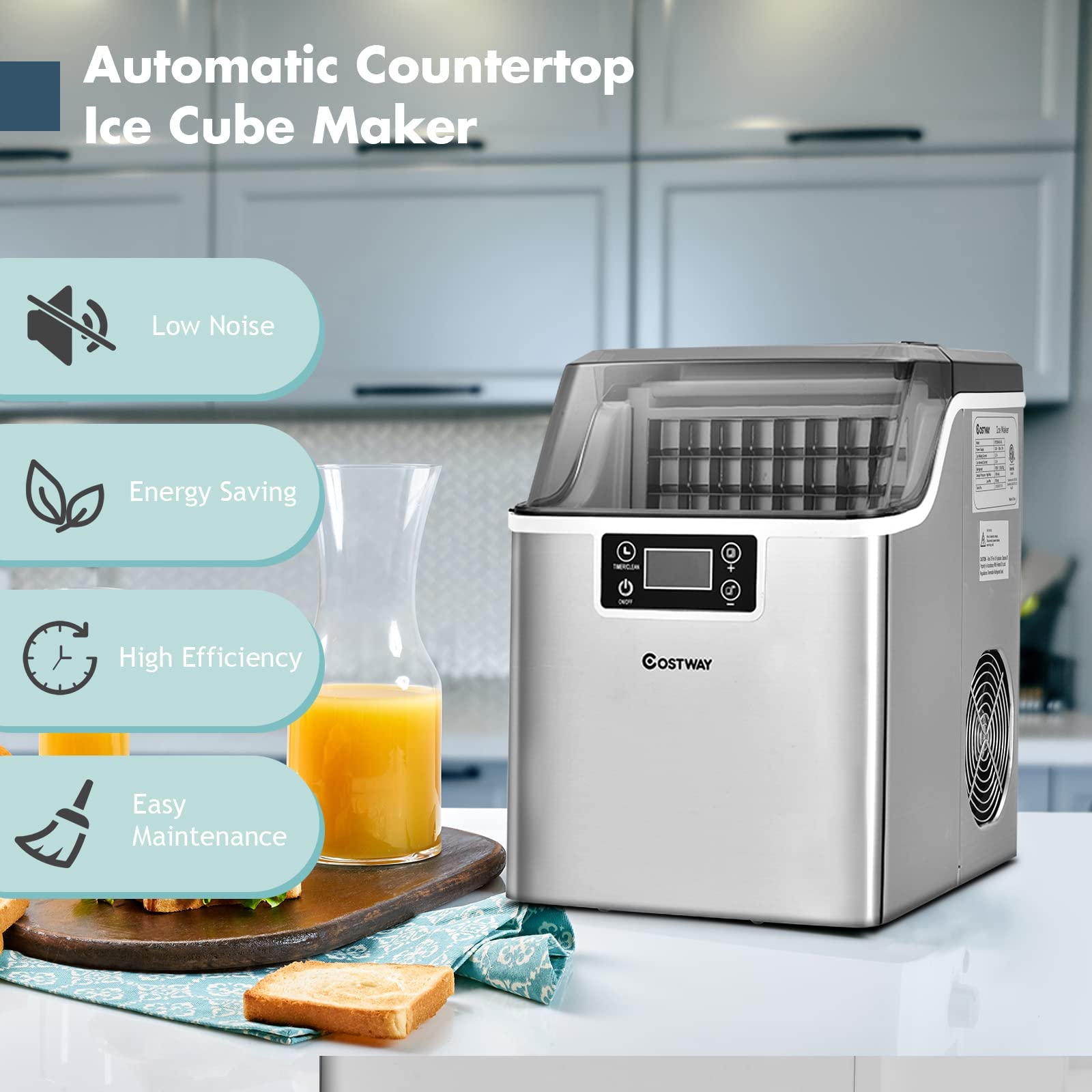 Countertop Ice Maker Machine, 45 Lbs/24H, 24 Pcs/13 Mins, 2 Ways to Add Water