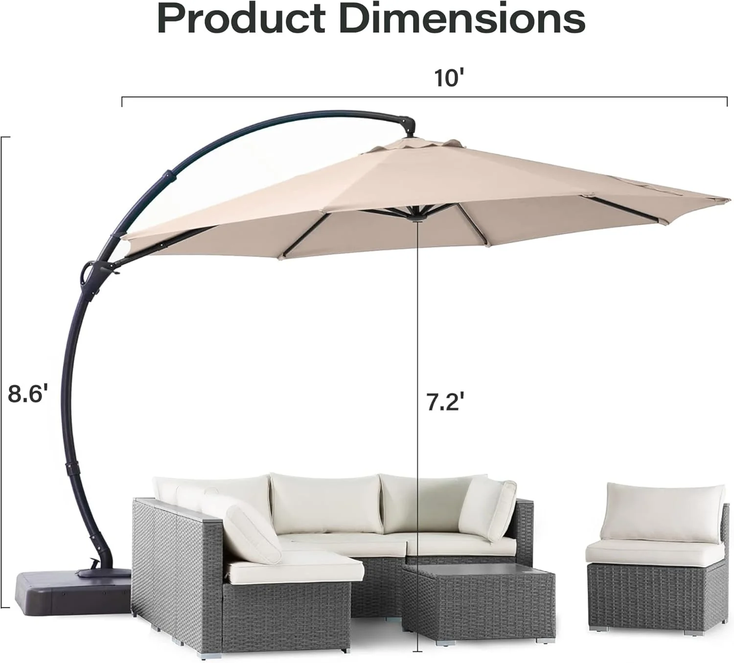 LAUSAINT HOME Outdoor Patio Umbrella with Base included, 11 FT Deluxe Curvy Cantilever Umbrella Heavy Duty Offset Hanging Umbrella with 360�� Rotation for Market, Pool, Garden, Backyard, Deck (Beige)