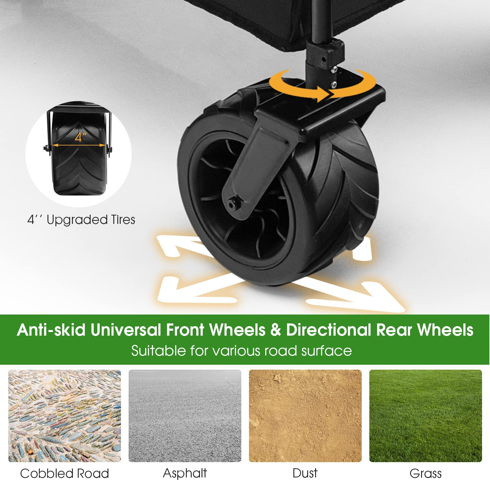 Collapsible Wagon Cart, Foldable Heavy Duty Utility Wagon with Adjustable Handle