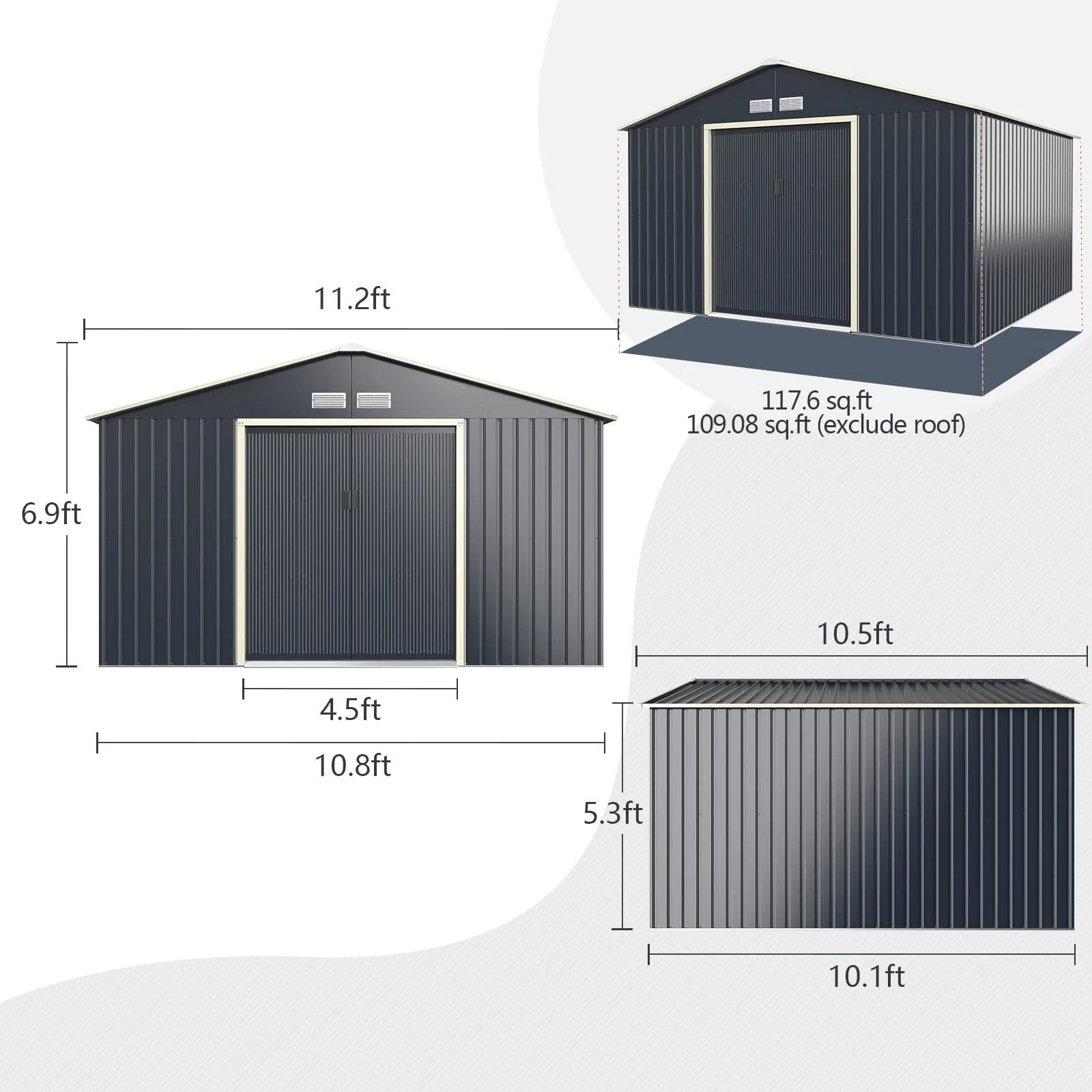Storage Shed, Metal Outdoor Building Organizer