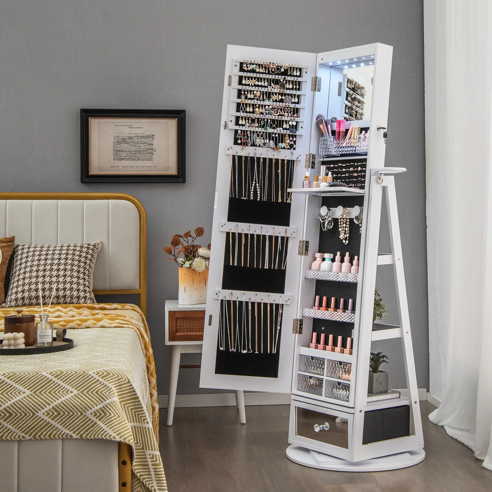 Giantex 360?? Swivel Jewelry Cabinet w/Full-Length Mirror