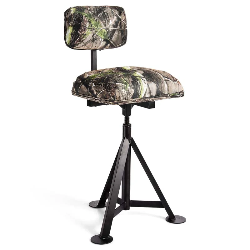 360�� Camo Swivel Hunting Chair for Outdoor Activities, Height Adjustable Tripod Blind Stool Chair with Detachable Backrest, Padded seat