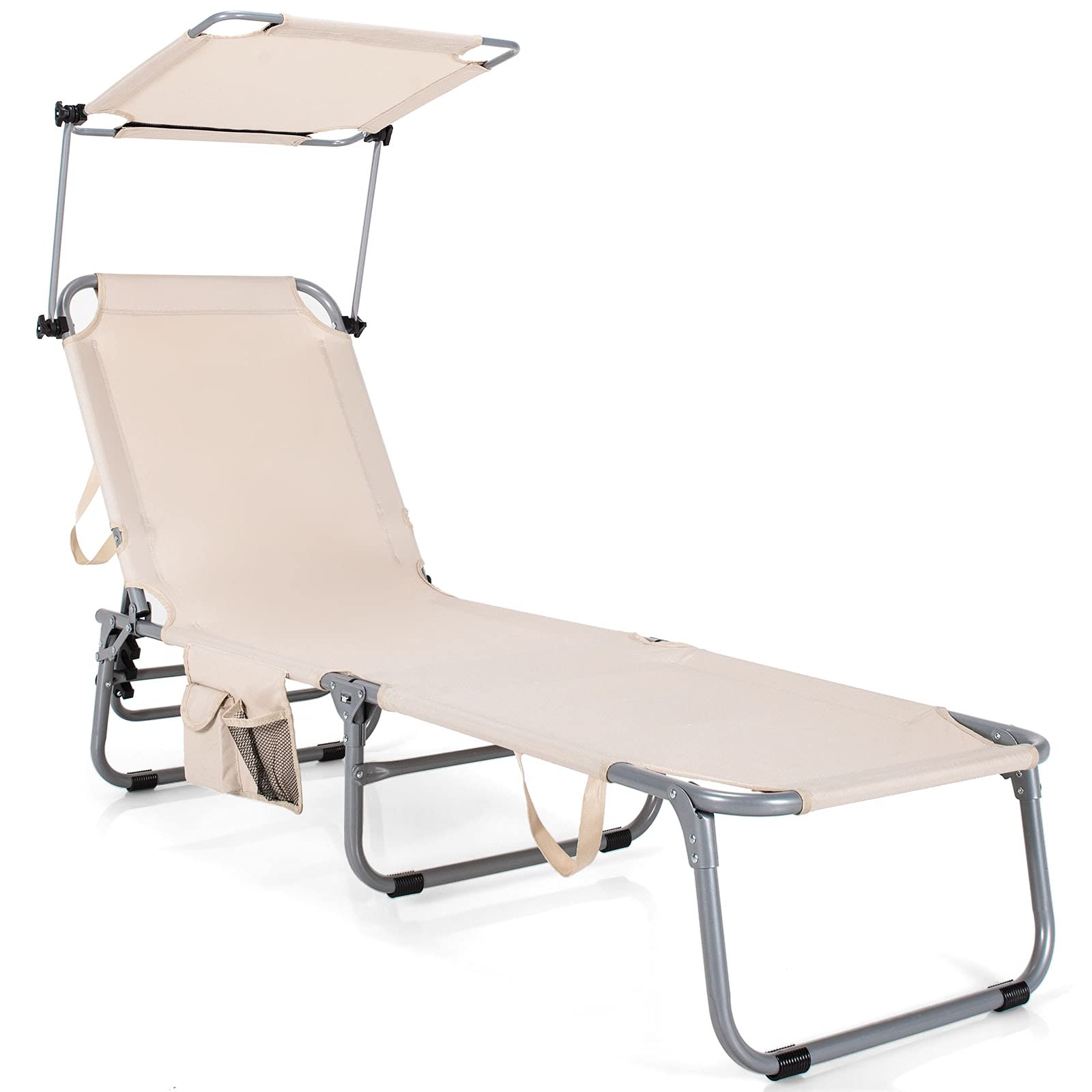 Folding Lounge Chair w/Shade Canopy and Storage Pocket