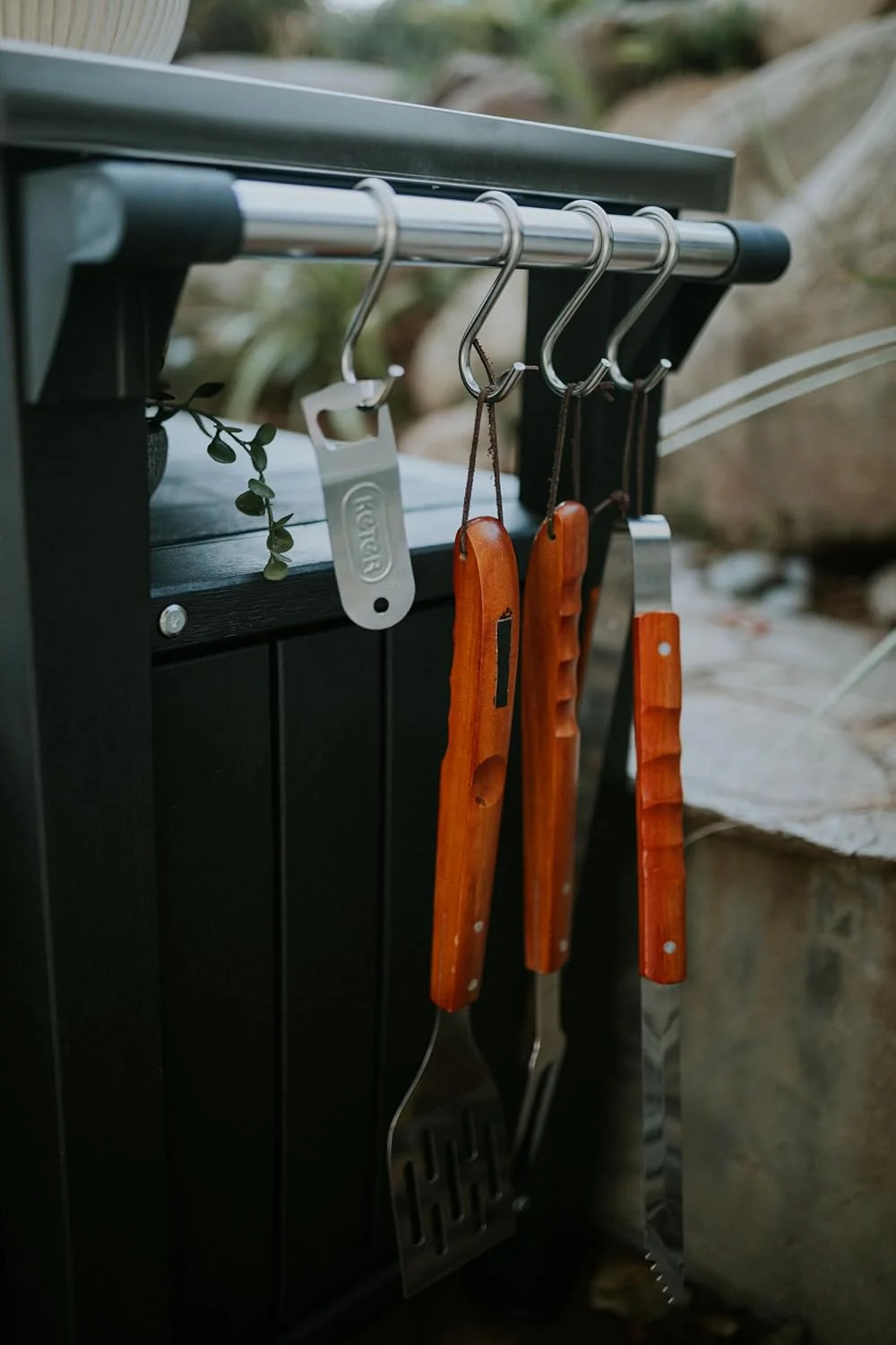 Keter Outdoor Rolling Table Cart for Food Prep, Storage, Bar & Grill, Dark Brown