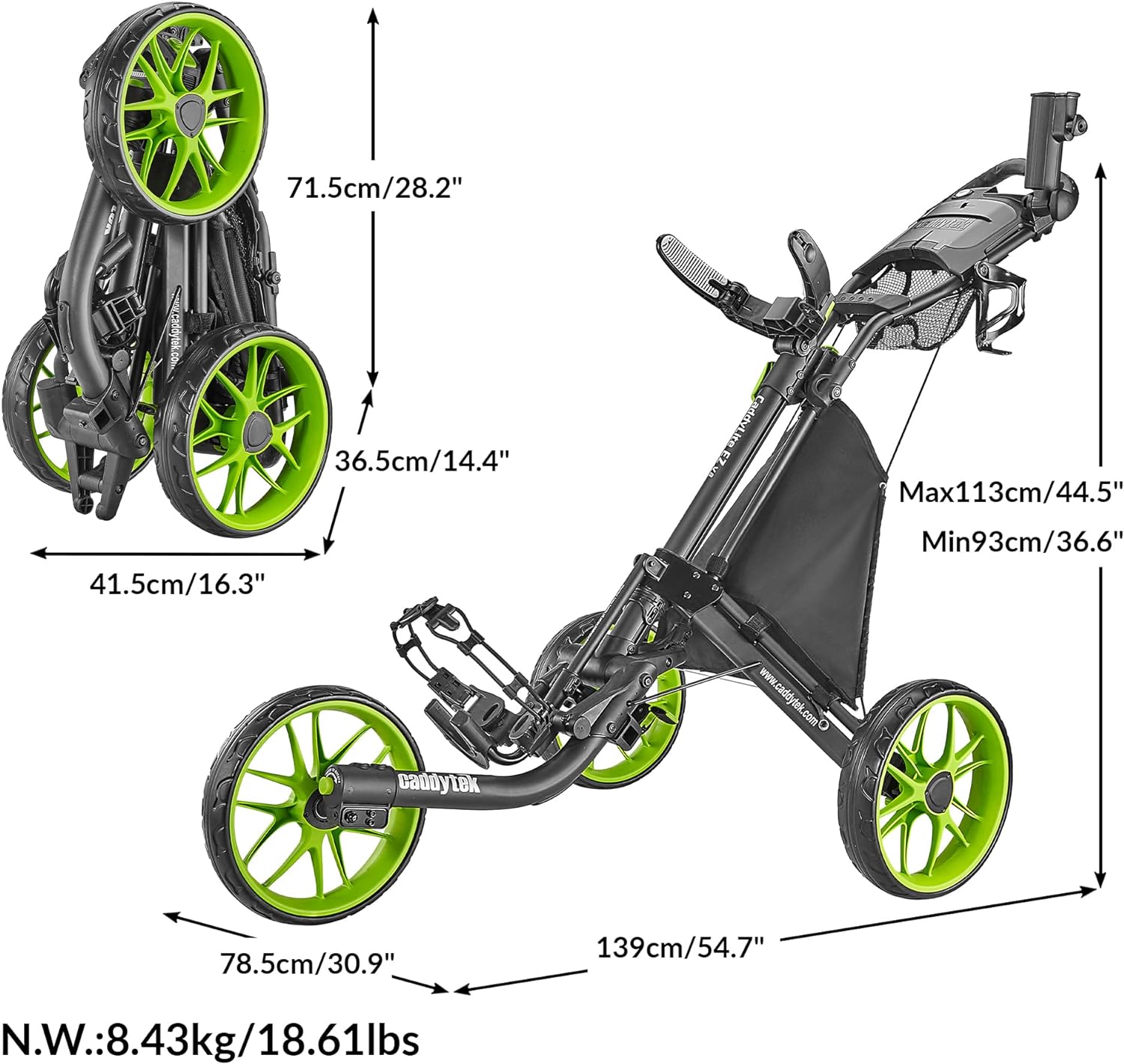 3Wheel Golf Push Cart - Golf Trolley Foldable Collapsible Lightweight Pushcart with Foot Brake - Easy to Open & Close