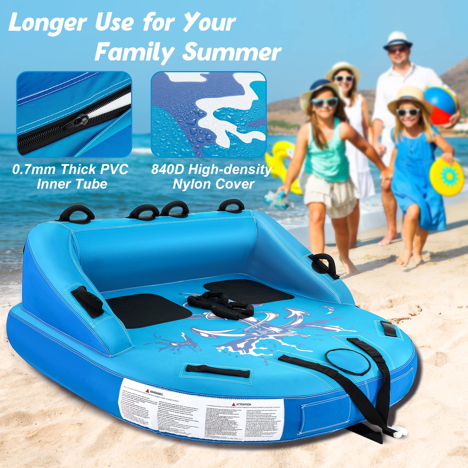 Inflatable Towable Tubes for Boating, 1-2 Person Water Sport Towables for Boat to Pull, Sofa Style Boat Tube with Drainage