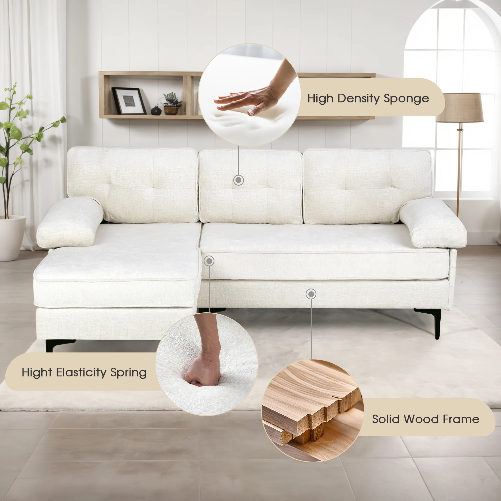 Sofa 3 Seaters Sofa Velvet L Shape