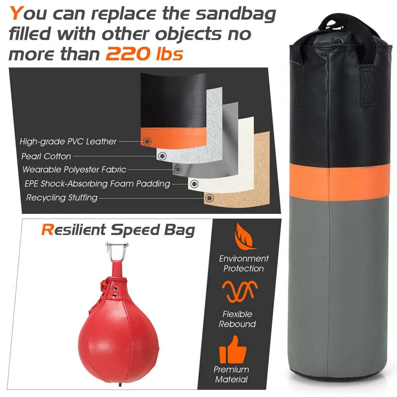 2-in-1 Height Adjustable Boxing Stand with Filled Punching Bag & Speed Ball, Heavy Duty Free Standing Boxing Station for Home Gym