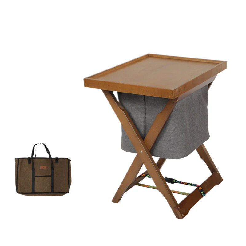 Foldable Wooden Laundry Cart with Detachable Fabric Storage Bag �C Walnut Color 45x37x53cm