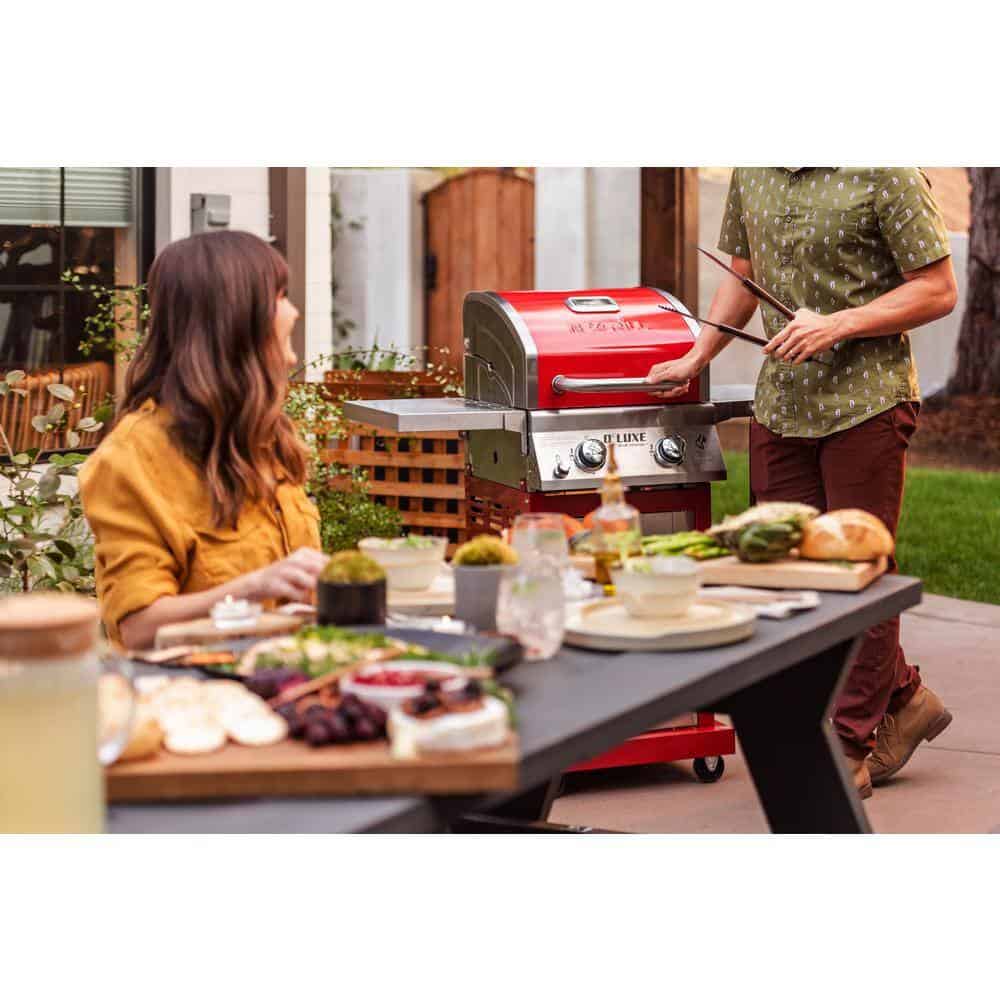 Nexgrill Deluxe 2-Burner Propane Gas Grill, Red ?C Stainless Steel, 28,000 BTUs, Compact Design