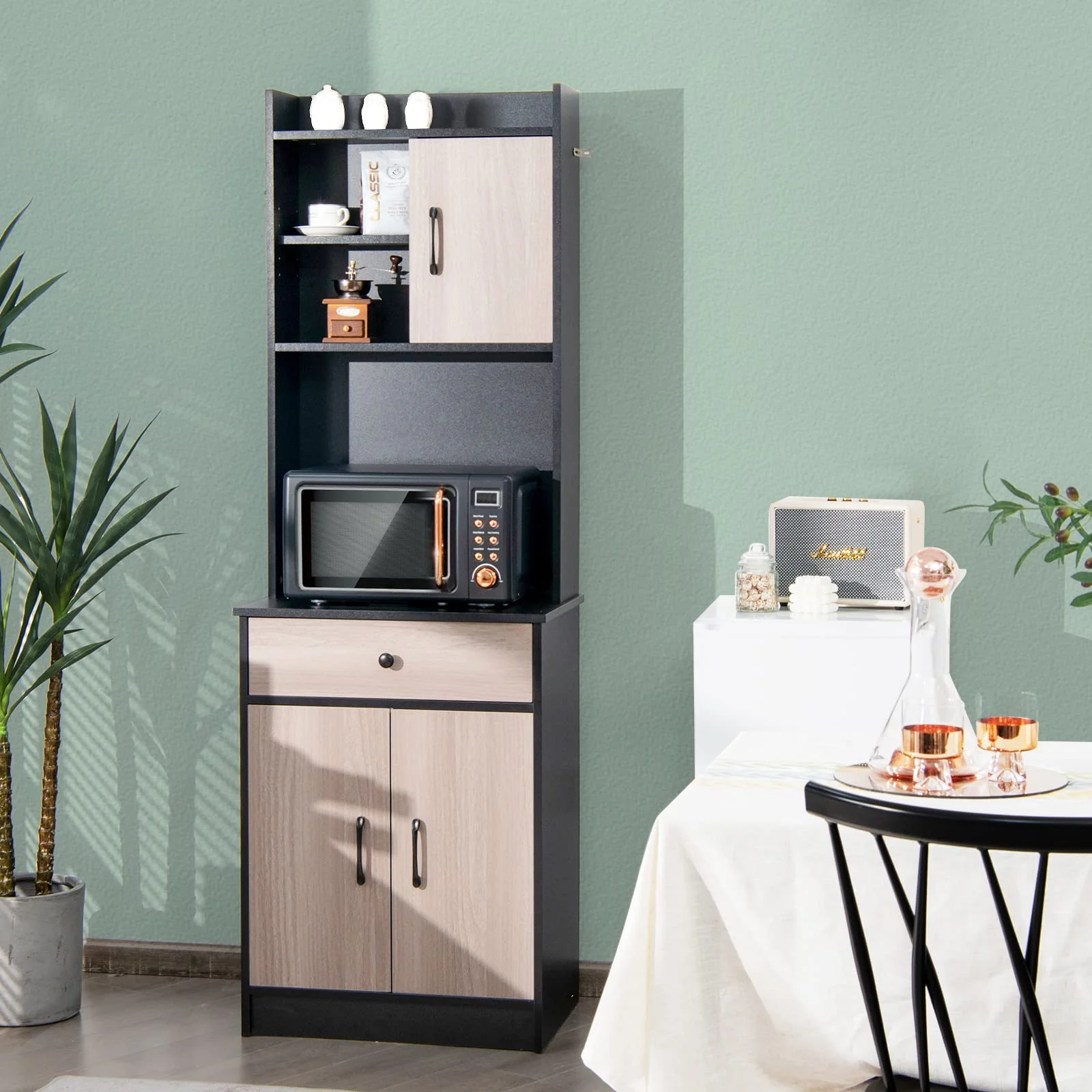 Giantex Kitchen Buffet Storage Cabinet, 3-Door Wood Tallboy with Drawer Spacious Countertop