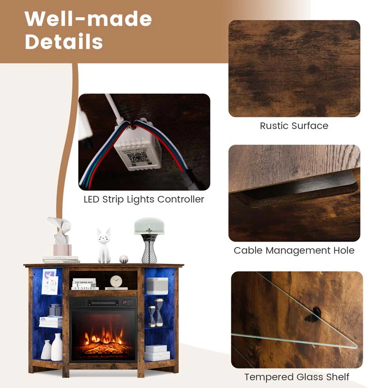 Modern Corner Fireplace TV Stand with LED Lights for TVs up to 50