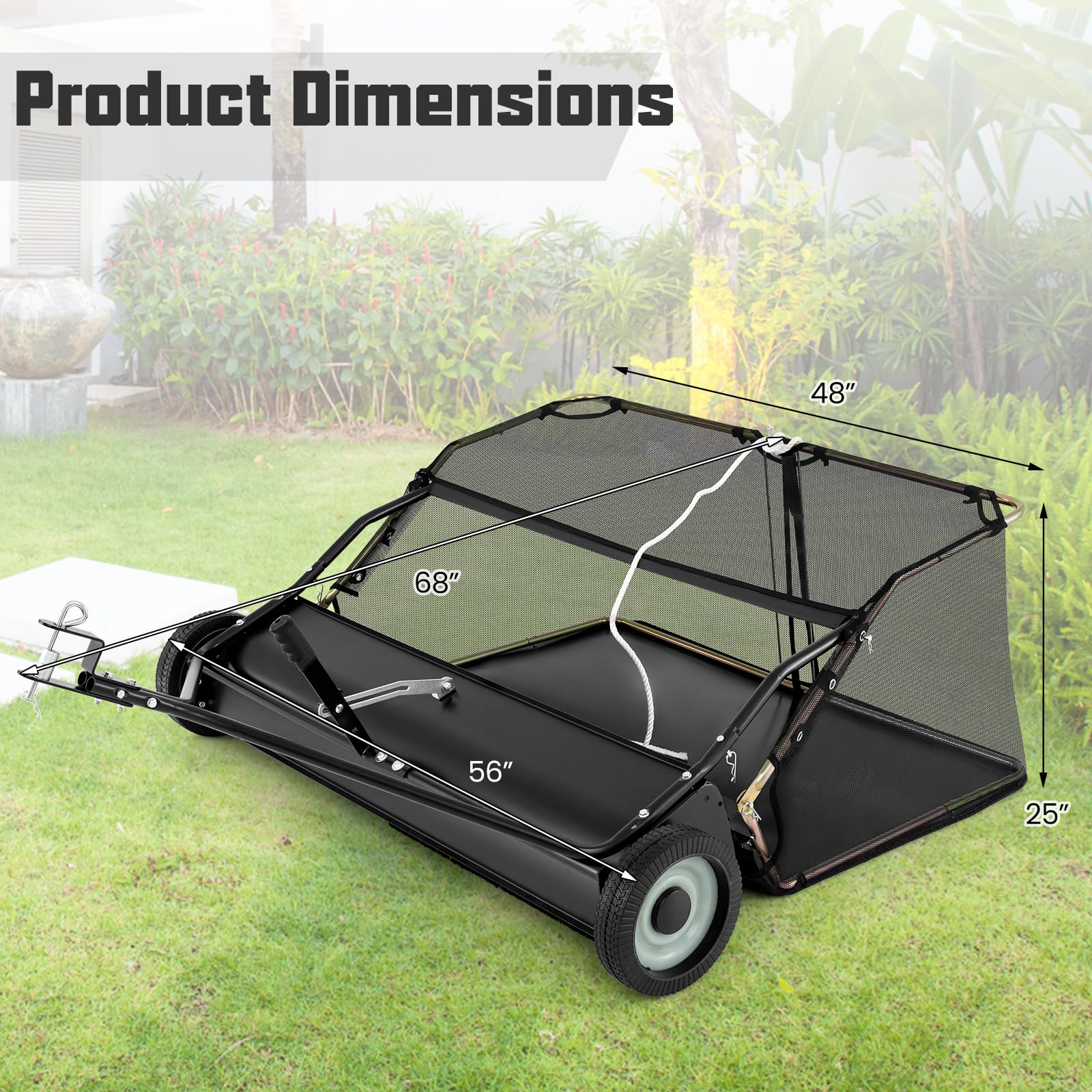Lawn Sweeper Tow Behind with Large-Capacity Hopper Bag