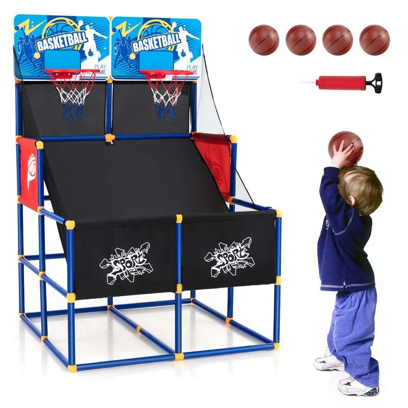 Kids Basketball Arcade Game Toy Set, Dual Shot Basketball Game for 2 Players with 4 Balls & Inflation Pump
